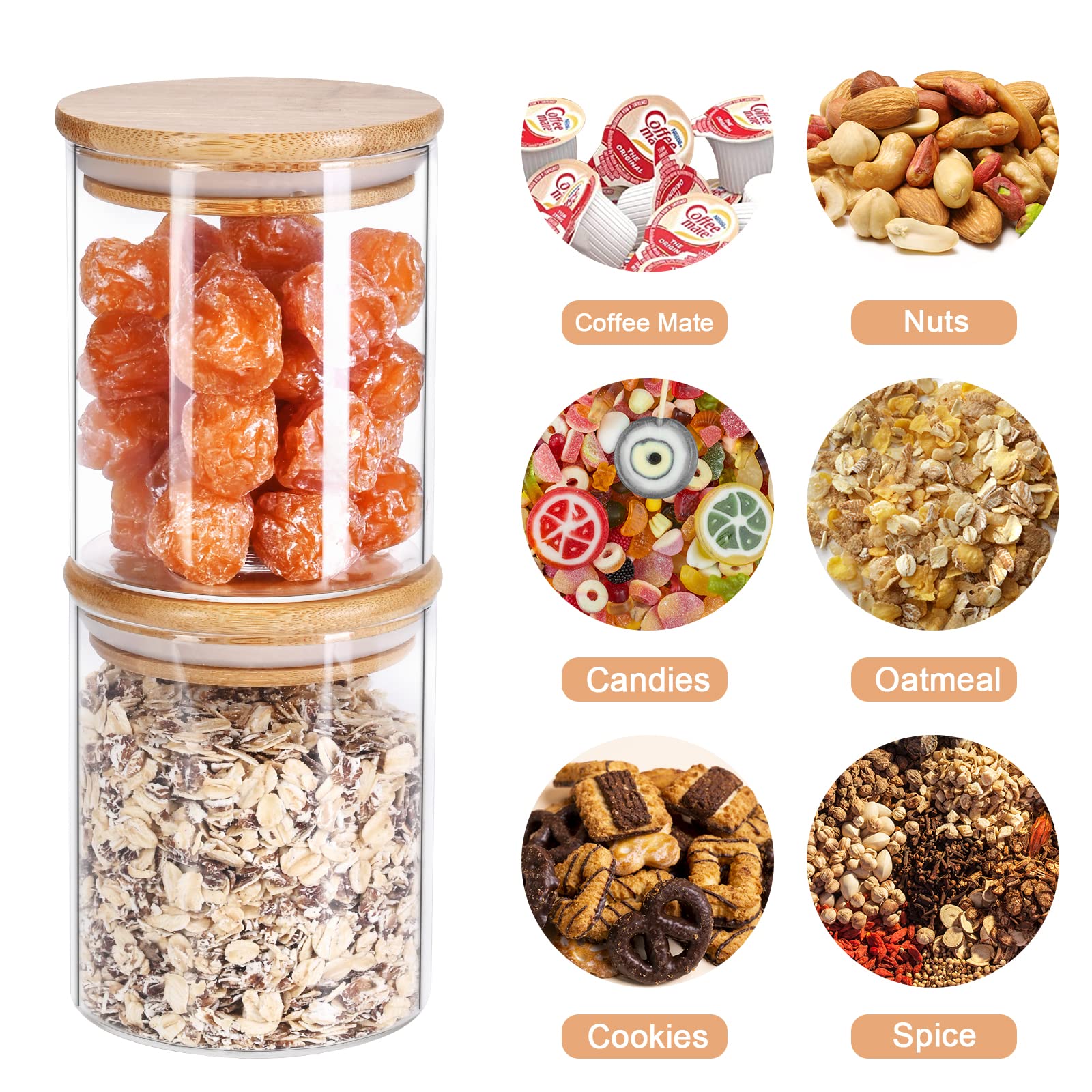 16 oz Glass Jars with Bamboo Lids - Airtight Food Storage Containers for Pantry & Kitchen - Perfect for Herbs, Sugar, Cookies, Candy & Spices (Set of 6) - Ideal for Home Organization & Gift Giving