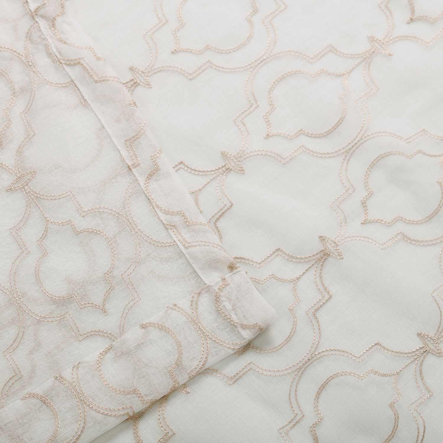 Imperial Trellis Embroidered Sheer Grommet Curtain Panel Set - Elegant Window Treatments for Living Room, Bedroom & Dining Room Decor