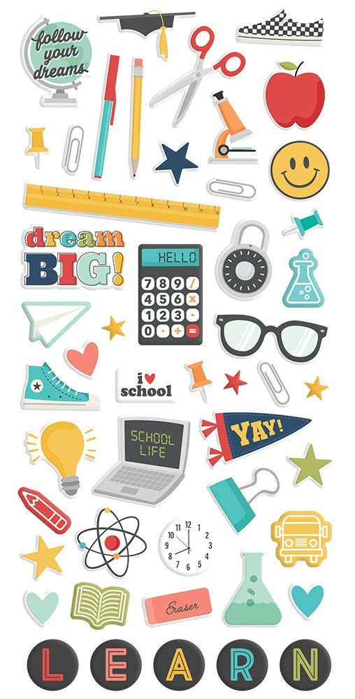 Simple Stories School Life Puffy Stickers - Fun & Dimensional Decorative Stickers for Scrapbooking, Journals, Planners & DIY Crafts (Pack of 50)