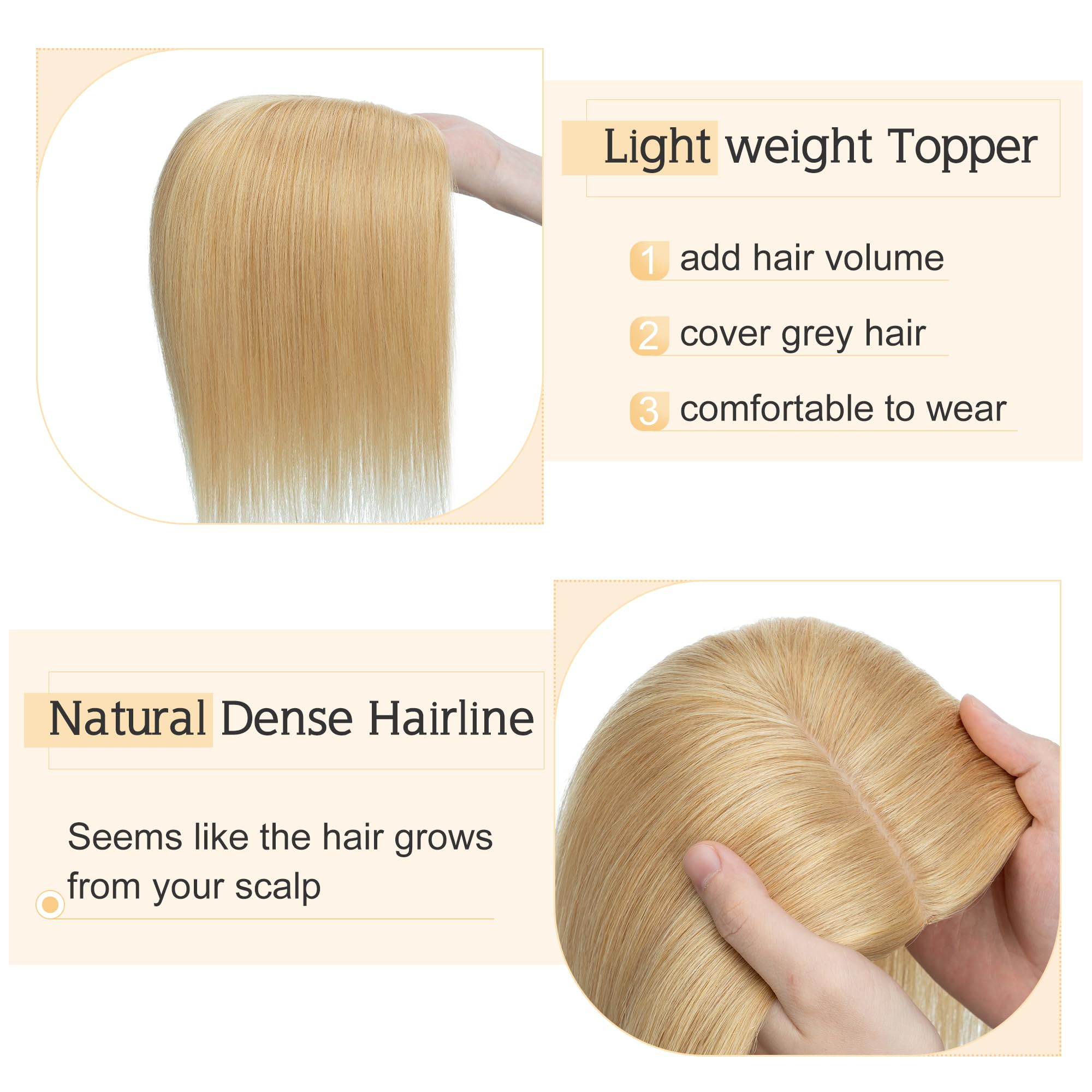 SEGO 100% Real Human Hair Toppers for Women with Thinning Hair - 7x13cm Silk Base Clip-in Top Wiglet, 16 Inch No Bangs Natural Blonde | Perfect for Daily Wear, Parties & Special Occasions