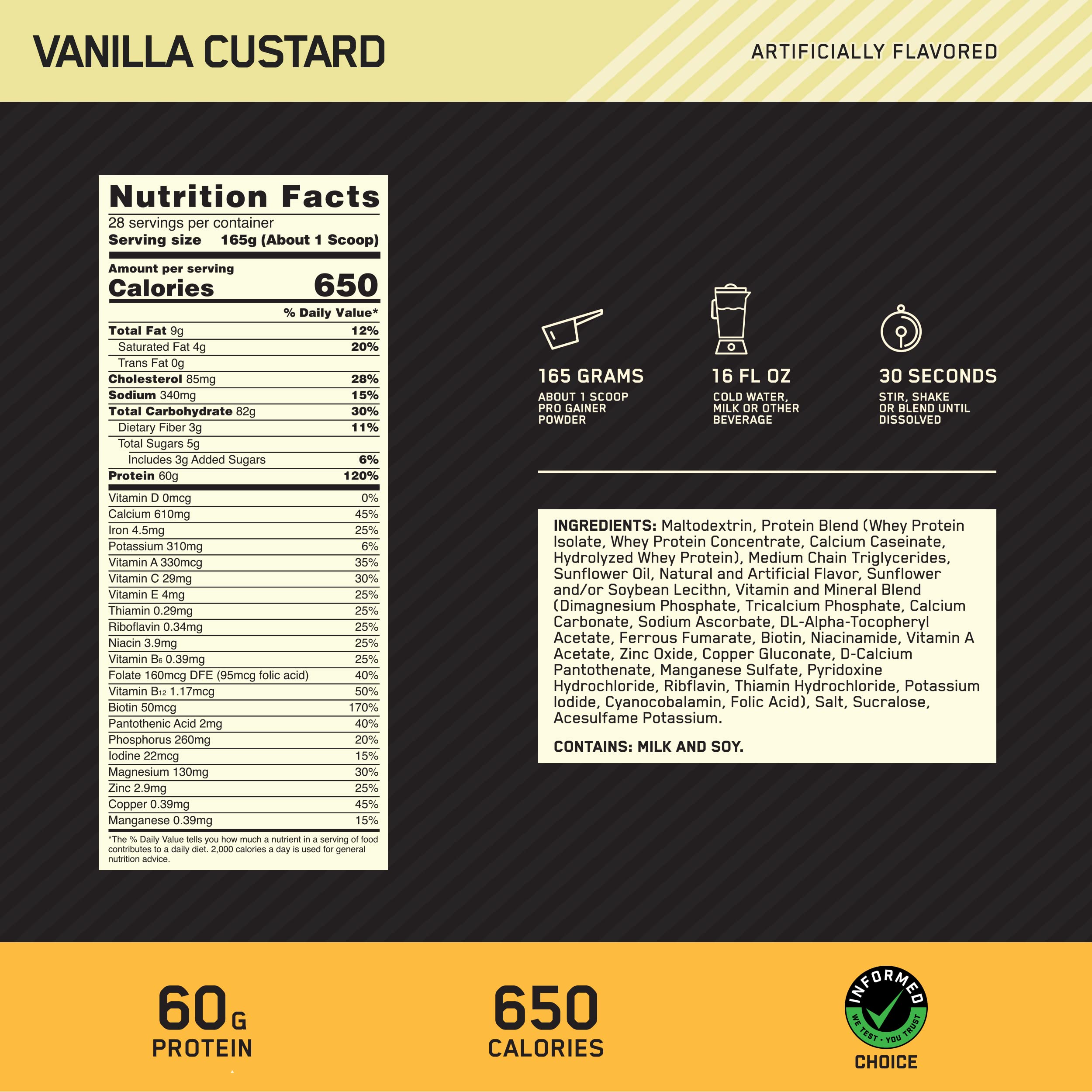 Optimum Nutrition Gold Standard Pro Gainer - High Calorie Weight Gainer Protein Powder, Vanilla Custard Flavor, 10.19 lb (Packaging May Vary) | Muscle Building & Post-Workout Recovery for Athletes & Bodybuilders