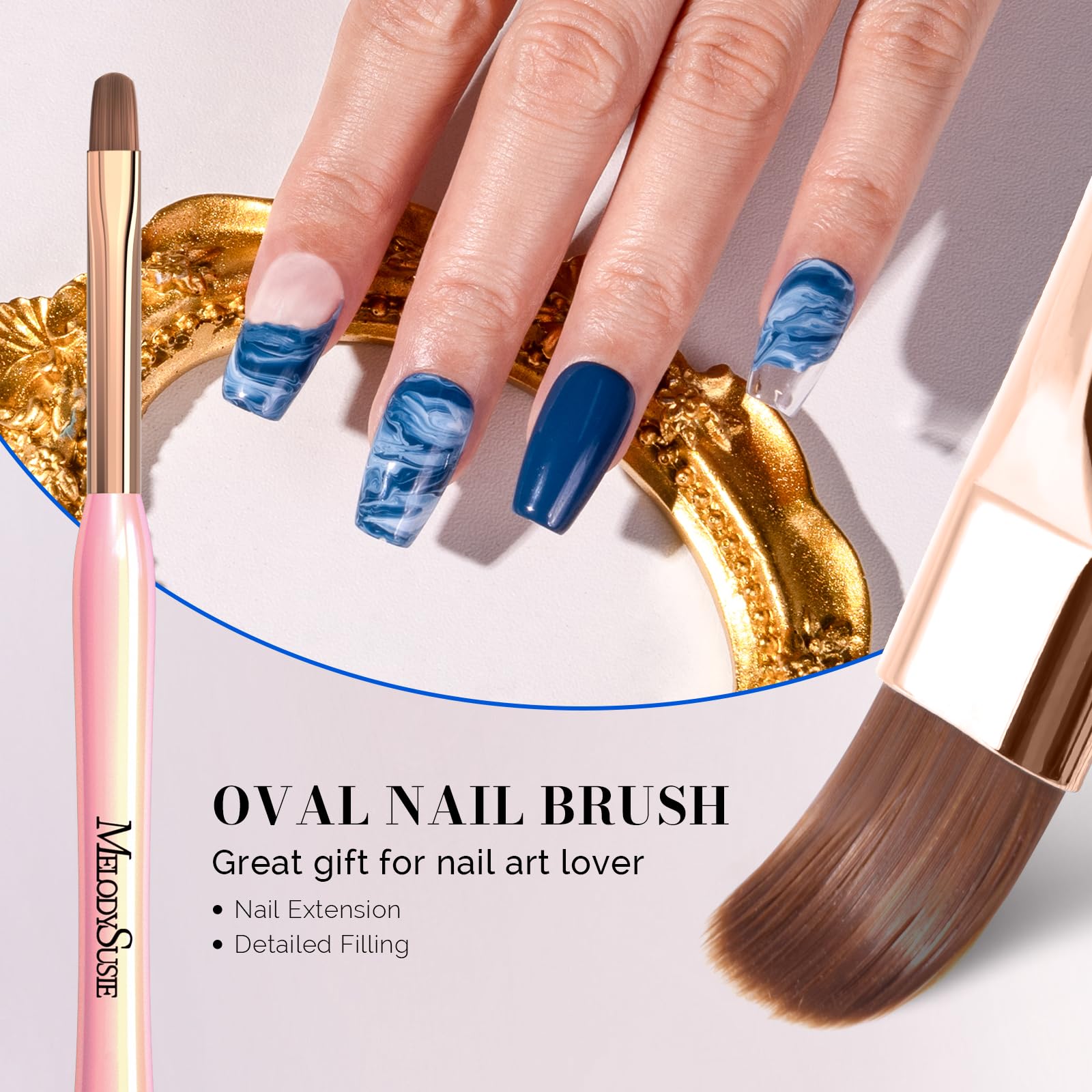 MelodySusie 3Pcs Professional Nail Art Clean Up Brushes Set - Flat, Oval & Angled Gel Nail Brushes for Precise Nail Design, Polish Correction & Cuticle Cleaning | Perfect for DIY Manicures, Gel Application & Nail Art Enthusiasts