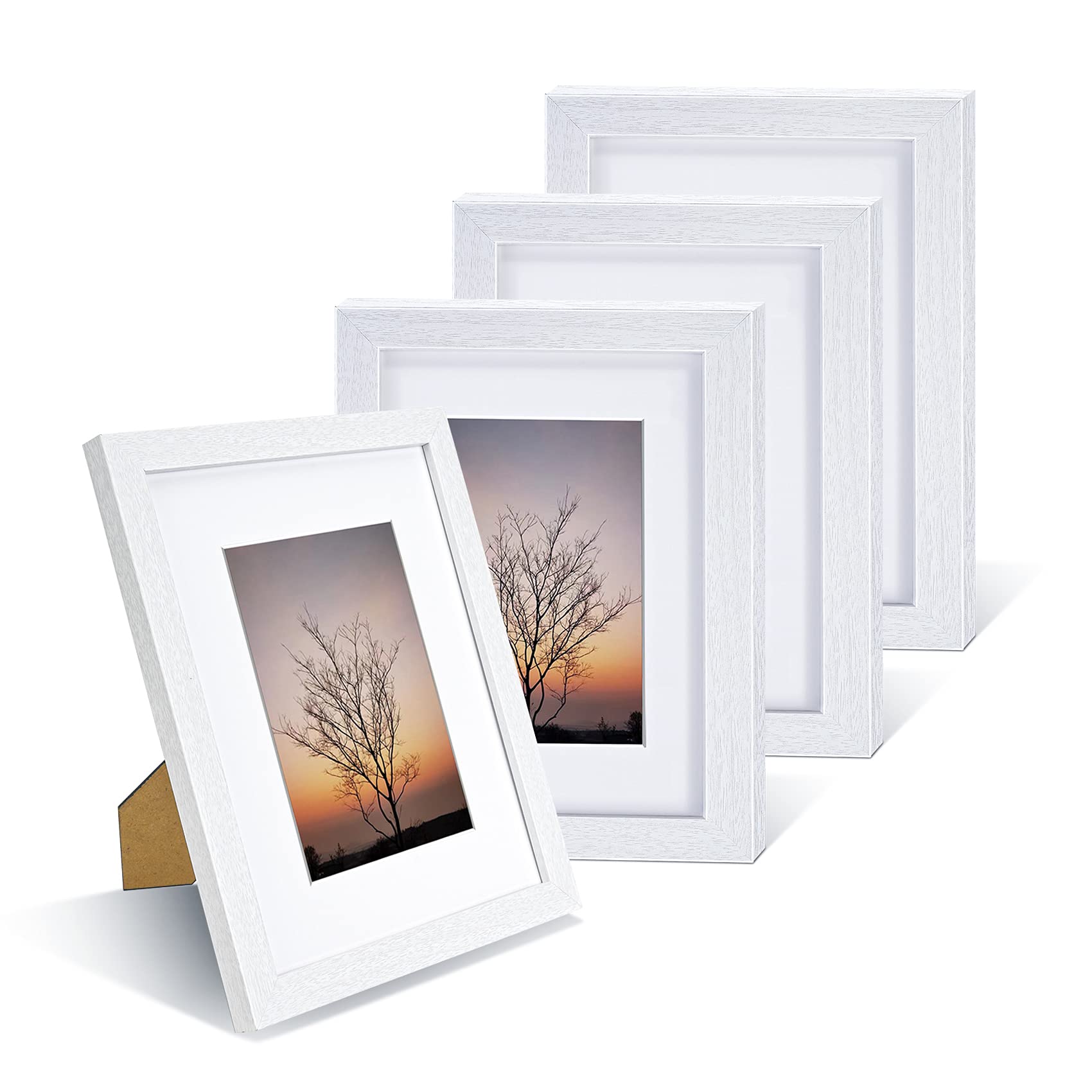 8x10 Picture Frames Set of 4 - White Wood Grain Photo Frames for Wall & Tabletop Decor
