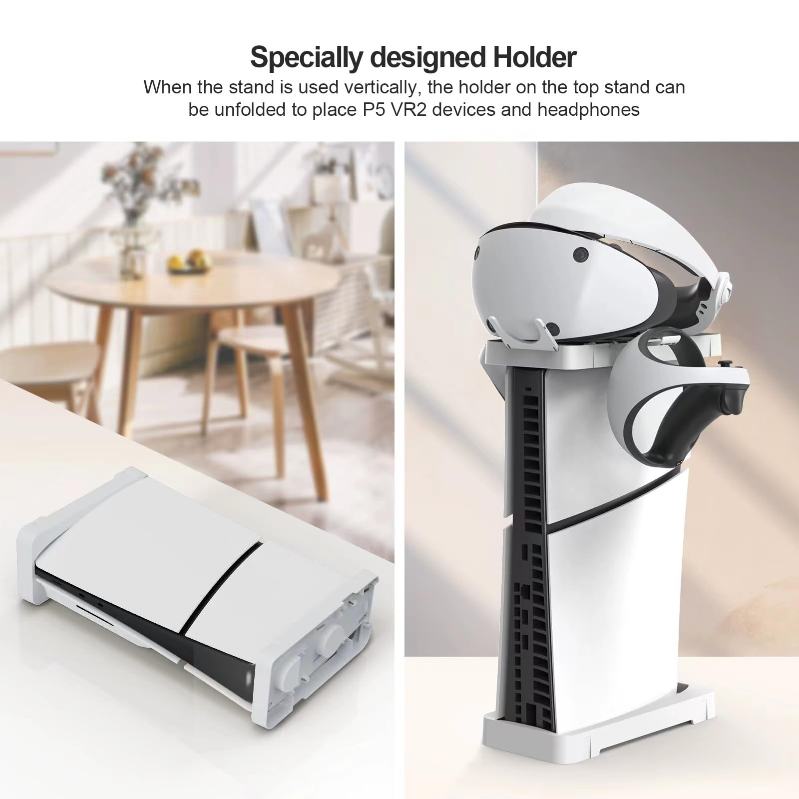 ECHZOVE PS5 Slim Stand - 2-in-1 Horizontal & Vertical Cooling Base for PlayStation 5 Slim Console (Disc/Digital Edition) - White - Perfect for Gaming Setup & Living Room Organization