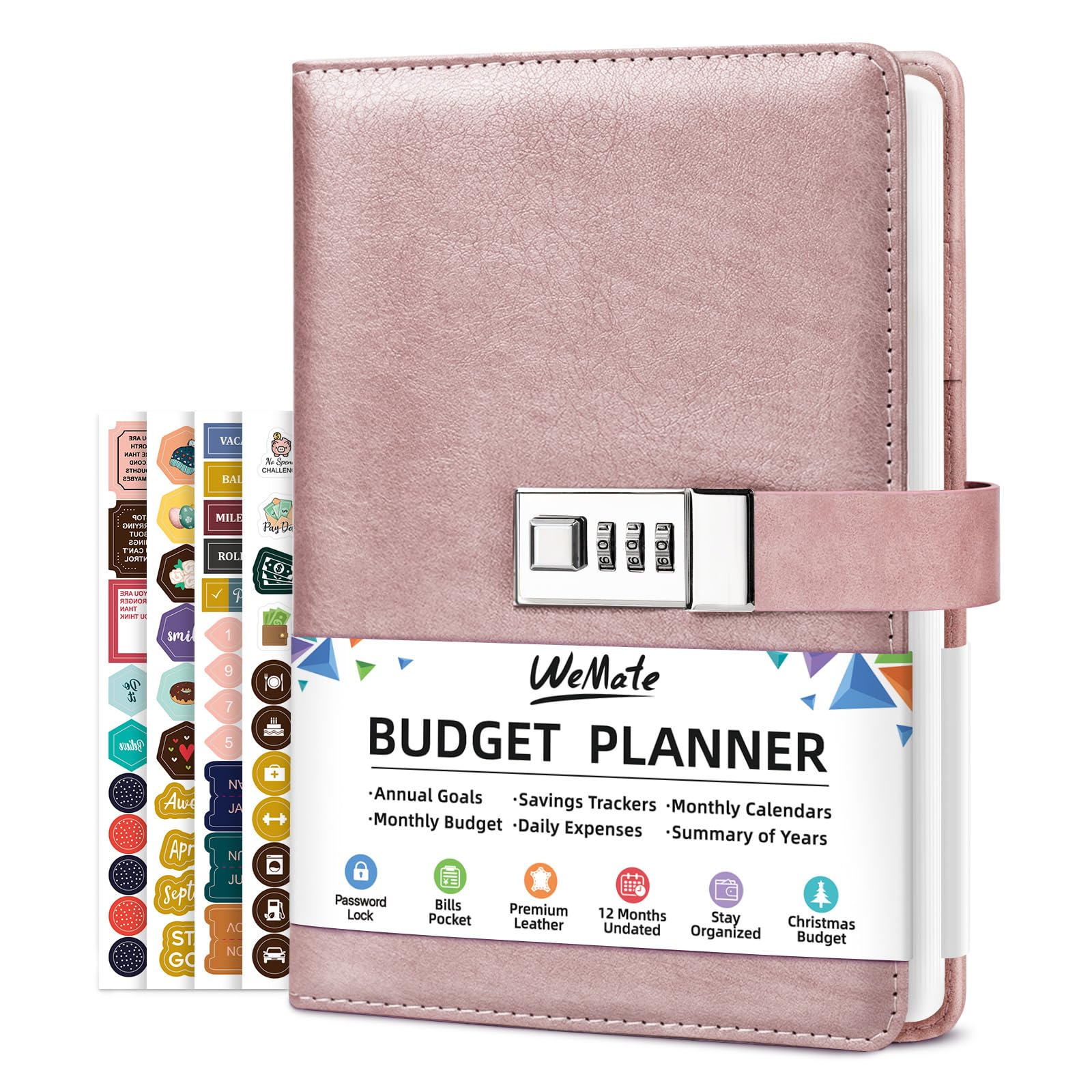 WEMATE 2025 Monthly Budget Planner with Lock - A5 Leather Expense Tracker Notebook & Financial Organizer - Undated Money Management Journal in Rose Gold - Perfect for Personal Finance, Bill Tracking, and Savings Goals