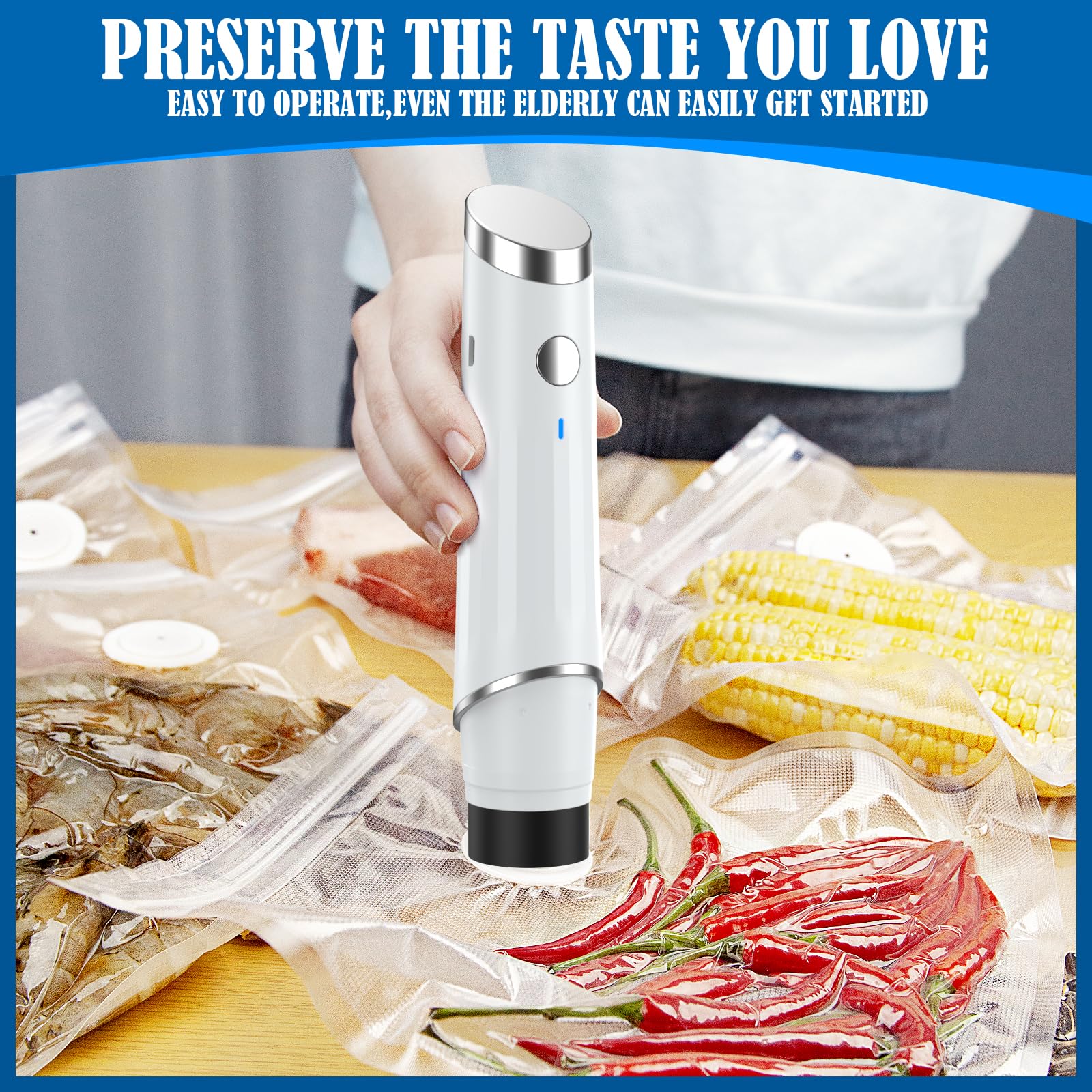 **Handheld Compact Vacuum Sealer Pump & Food Saver with 30 Reusable Vacuum Bags - Keep Food Fresh for Longer - Perfect for Meal Prep, Sous Vide & Storage (1 Pump + 30 Bags)**