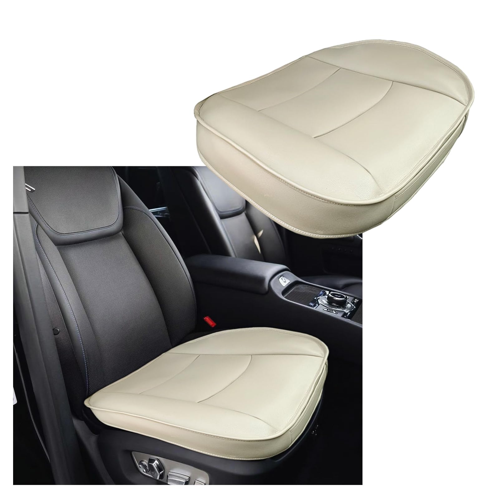 Premium PU Leather Car Seat Bottom Cover - Universal Anti-Slip Seat Protector Pad for Sedan, SUV & Truck - Protects from Wear & Spills - Perfect for Commuting, Road Trips & Family Travel (Beige)