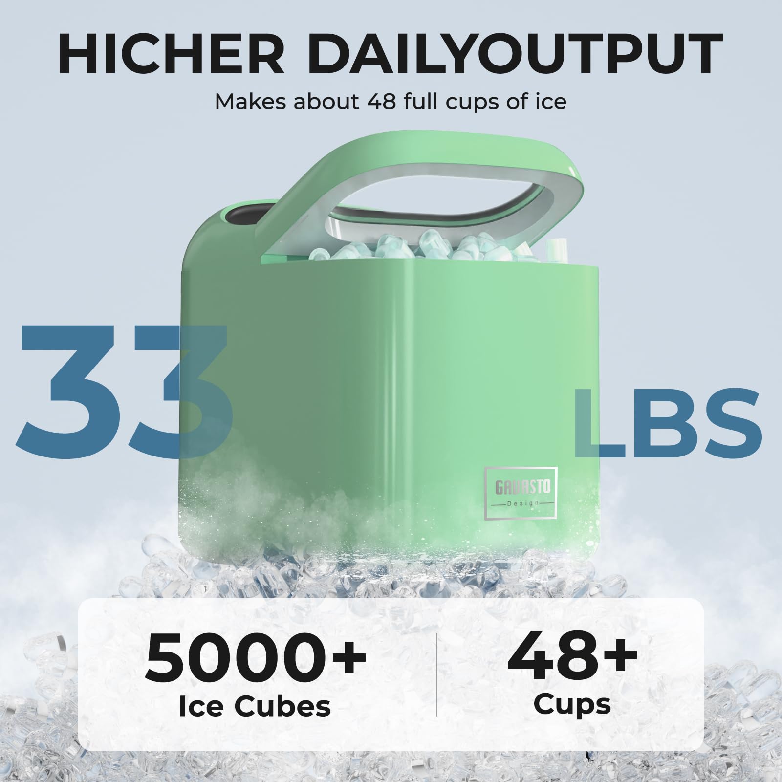Portable Countertop Ice Maker - 9 Ice Cubes in 6 Minutes, 33lbs/Day Capacity, One-Touch Operation & Self-Cleaning Function with Ice Scoop & Basket for Home, Kitchen, Office, Bar, RV, Parties (Green)