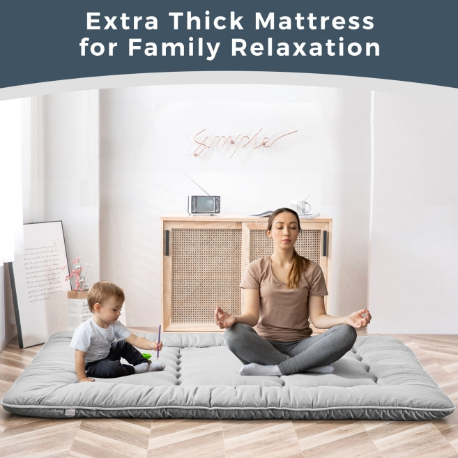 MAXYOYO 6-Inch Extra Thick Japanese Floor Futon Mattress - Premium Comfort for Small Spaces, Guest Rooms & Studio Apartments - Breathable Grey Sofa Bed Mattress for Sleeping, Lounging & Meditation