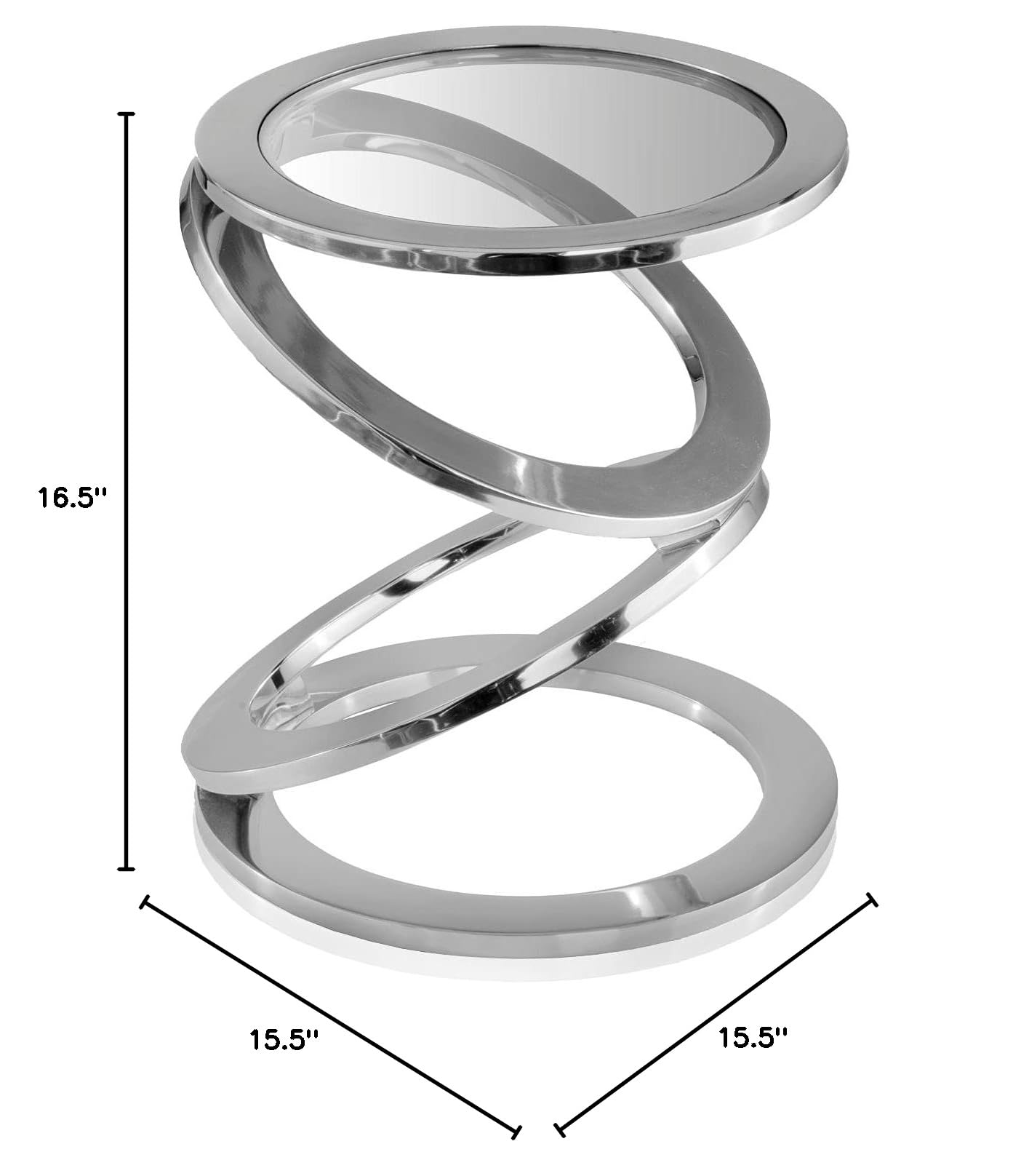 Elegant Silver Rings Metal Frame Glass Top Accent Table - Modern Side Table for Living Room, Bedroom & Office Decor
