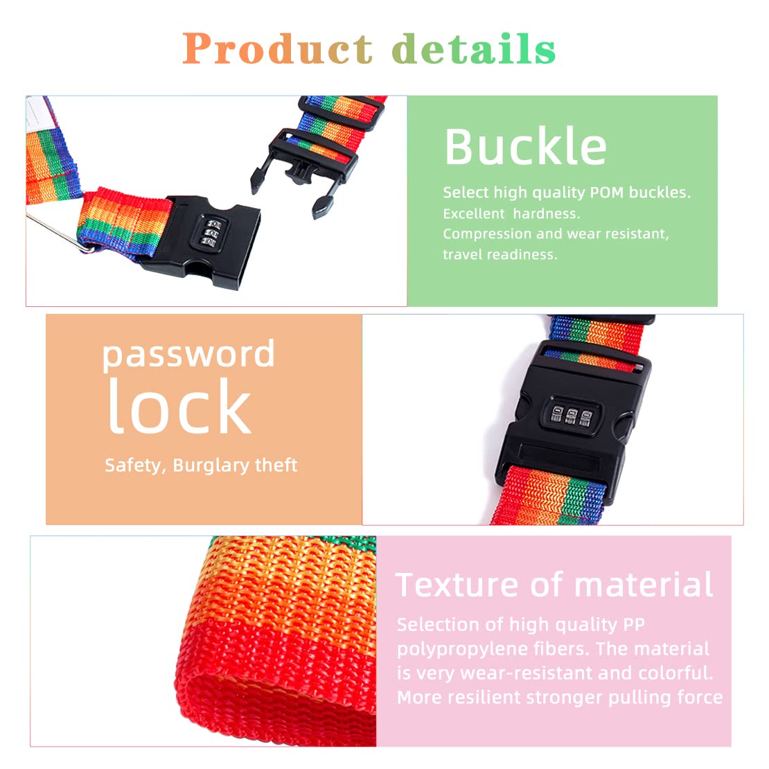 2Pcs Adjustable Heavy Duty Luggage Straps with Quick Release Buckles - Wide Rainbow Suitcase Straps for Travel Bags, Backpacks & Suitcases - Perfect for Airplane Check-in, Secure Packing & Organized Travel Accessories
