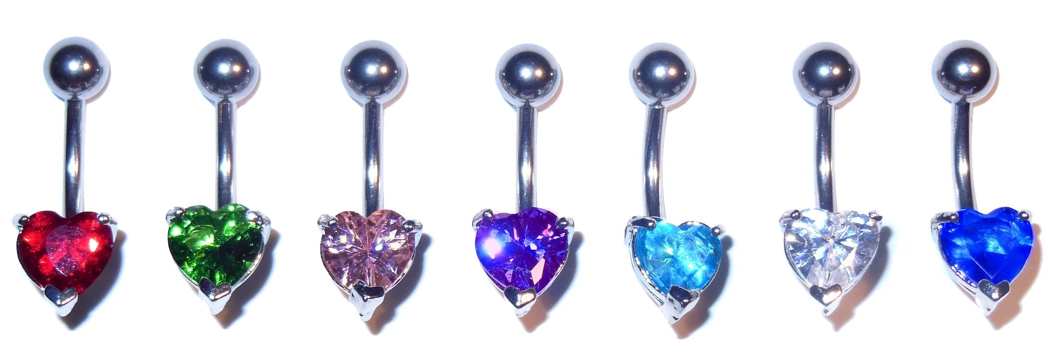 7-Piece Colorful 14G Heart Belly Rings for Navel Piercing