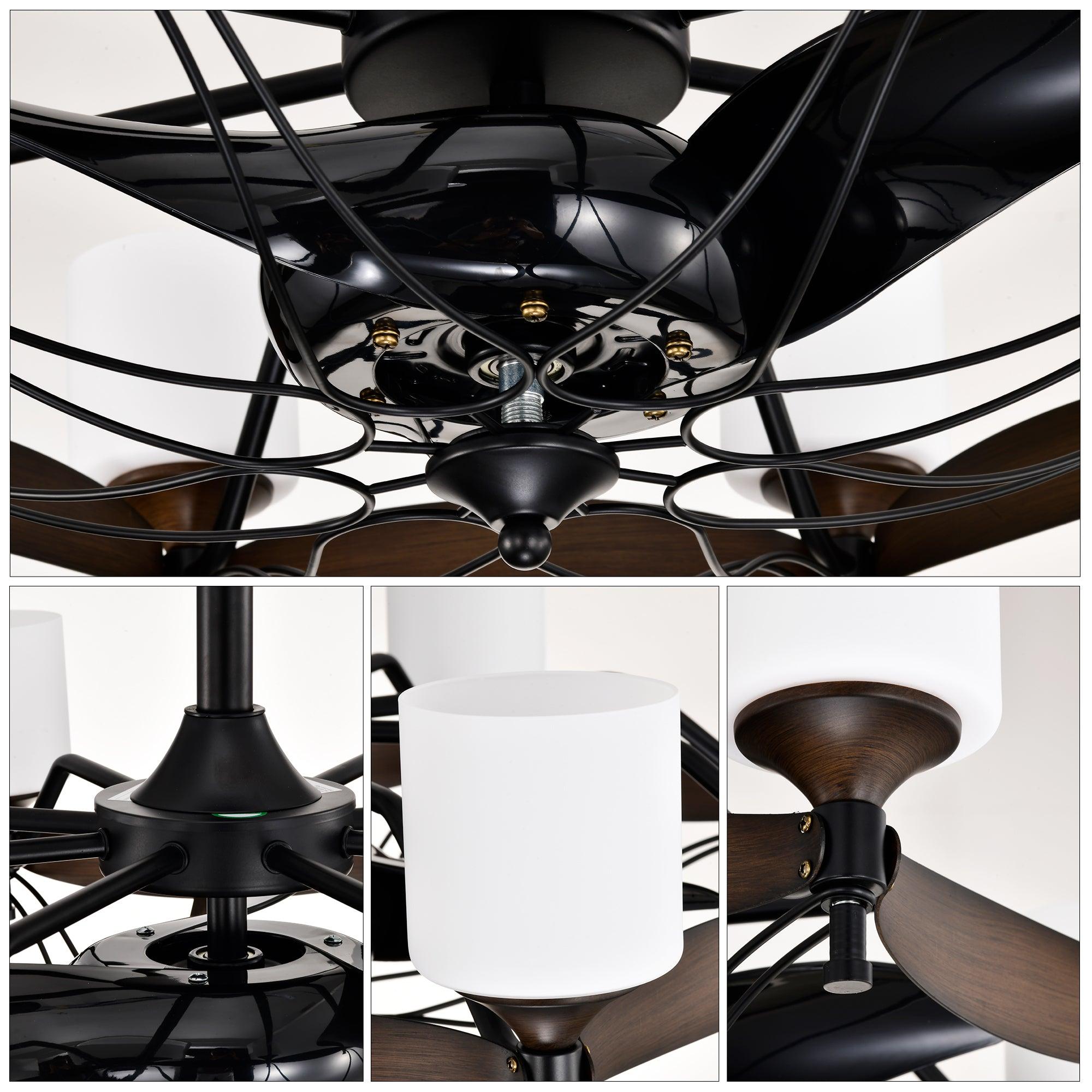 33 Inch Matte Black & Red Wood Grain Chandelier Ceiling Fan with Remote Control - DC Motor, 6 Speed Settings, 3 ABS Blades for Bedroom, Dining Room, Living Room, Kitchen, Farmhouse & Entryway | Perfect for Modern and Rustic Home Decor