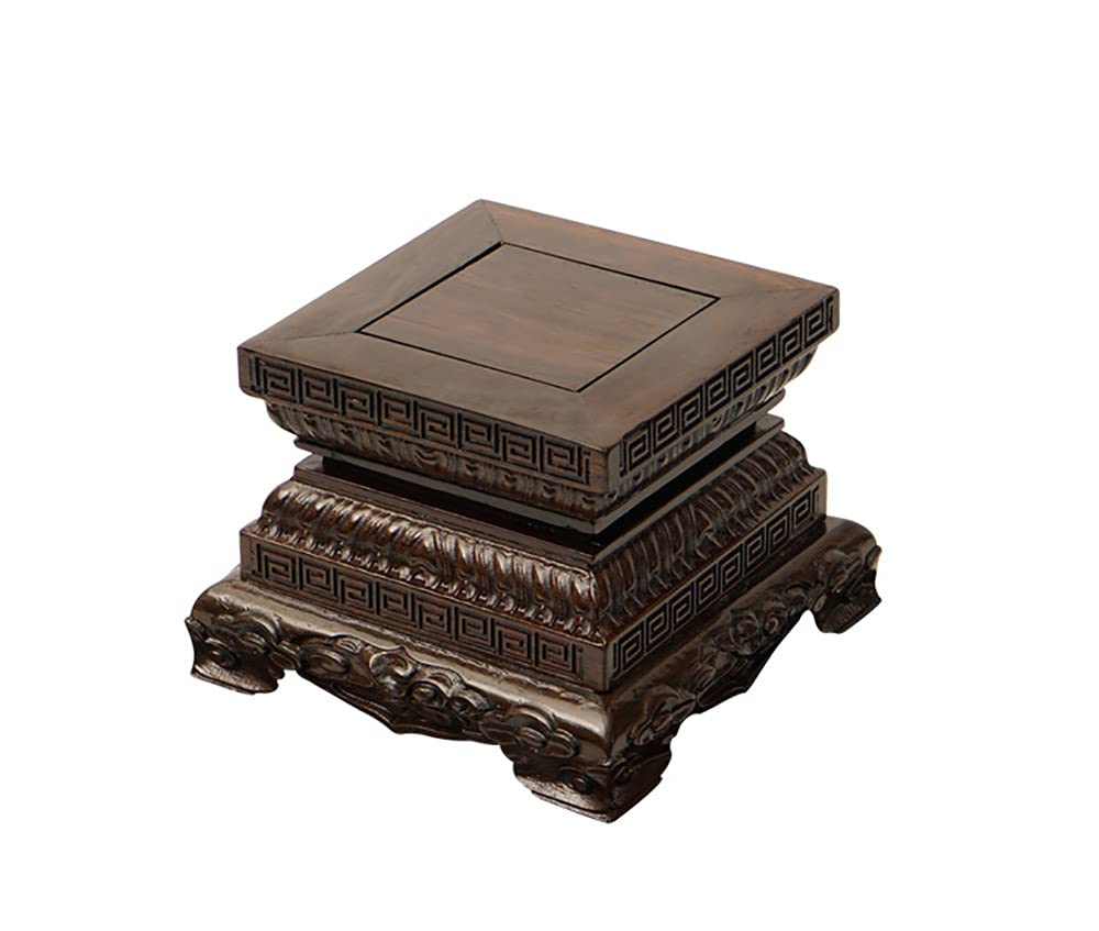 Hand-Carved Ebony Buddha Statue on Wooden Base - Elegant Home Decor & Display Stand for Meditation & Spiritual Spaces