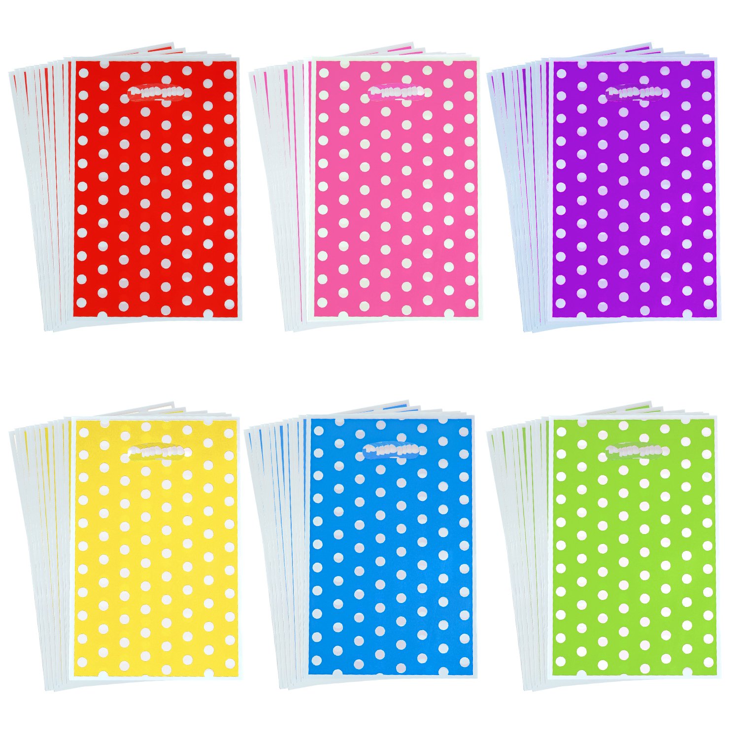 Aneco 120-Piece Assorted Color Plastic Party Favor Bags with White Dot Patterns - 6 Vibrant Colors for Birthday, Baby Shower & Wedding Favors | Perfect for Candy, Gifts & Party Treats