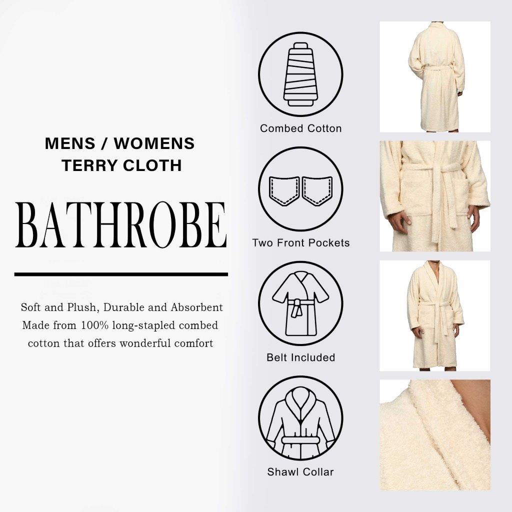Premium Cotton Ultra Soft Terry Adult Unisex Lightweight Luxury Bathrobe - Spa, Hotel & Home Relaxation Wear for Men and Women