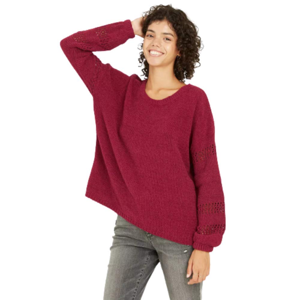 KNOX ROSE Women's Soft Chenille Pullover Sweater with Lace Pointelle Sleeves | Cozy Crewneck Knit Top for Fall & Winter | Perfect for Office, Date Night and Casual Outfits