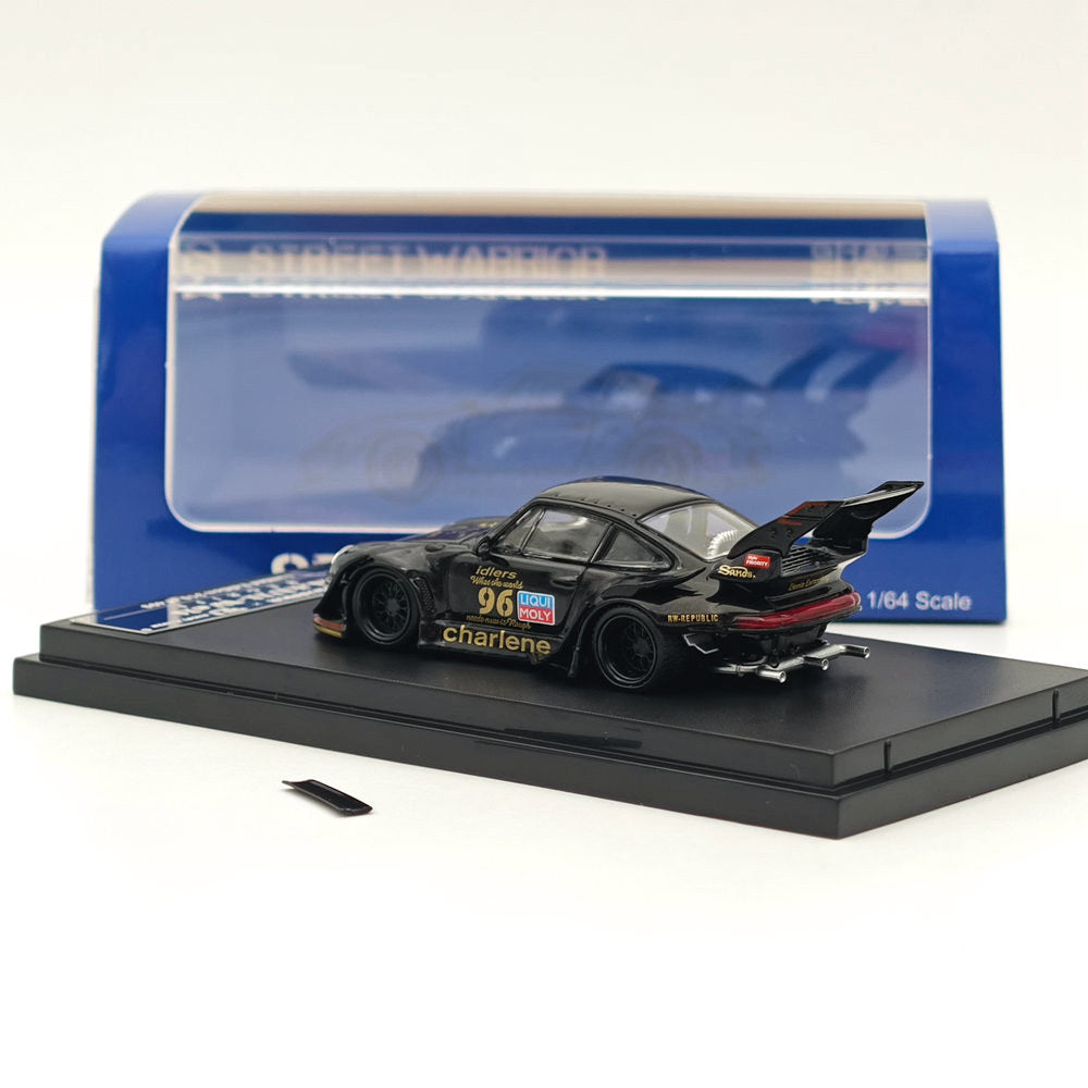1:64 Scale Street Warrior Porsche RWB 993 Charlene Diecast Model Car with High Tail Wing - #96 Black - Perfect for Collectors, Racing Enthusiasts, and Display Showcases