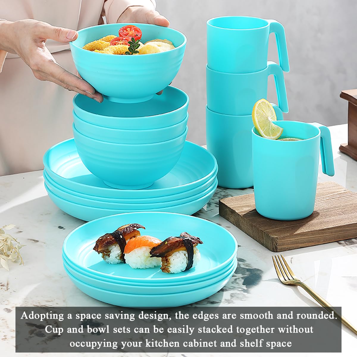 Kyraton 32-Piece Unbreakable Dinnerware Set for 8 - Microwave & Dishwasher Safe for Outdoor & Camping