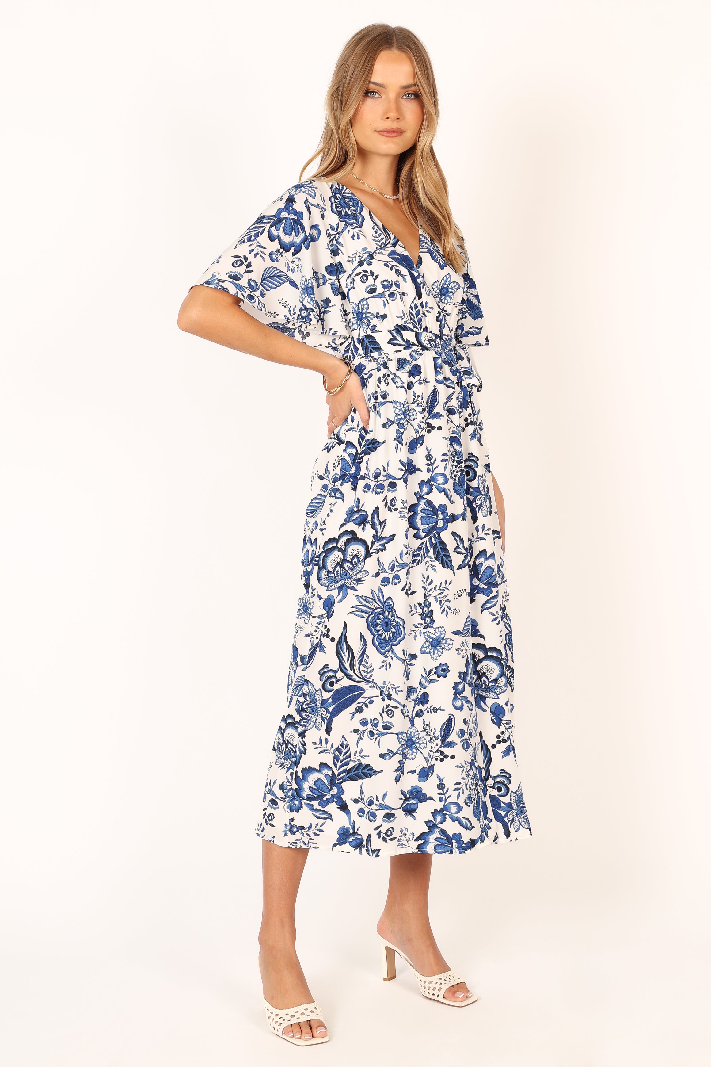 Kaleen Midi Wrap Dress for Women - Floral White & Blue Summer Dress | Perfect for Beach, Vacation & Casual Outings