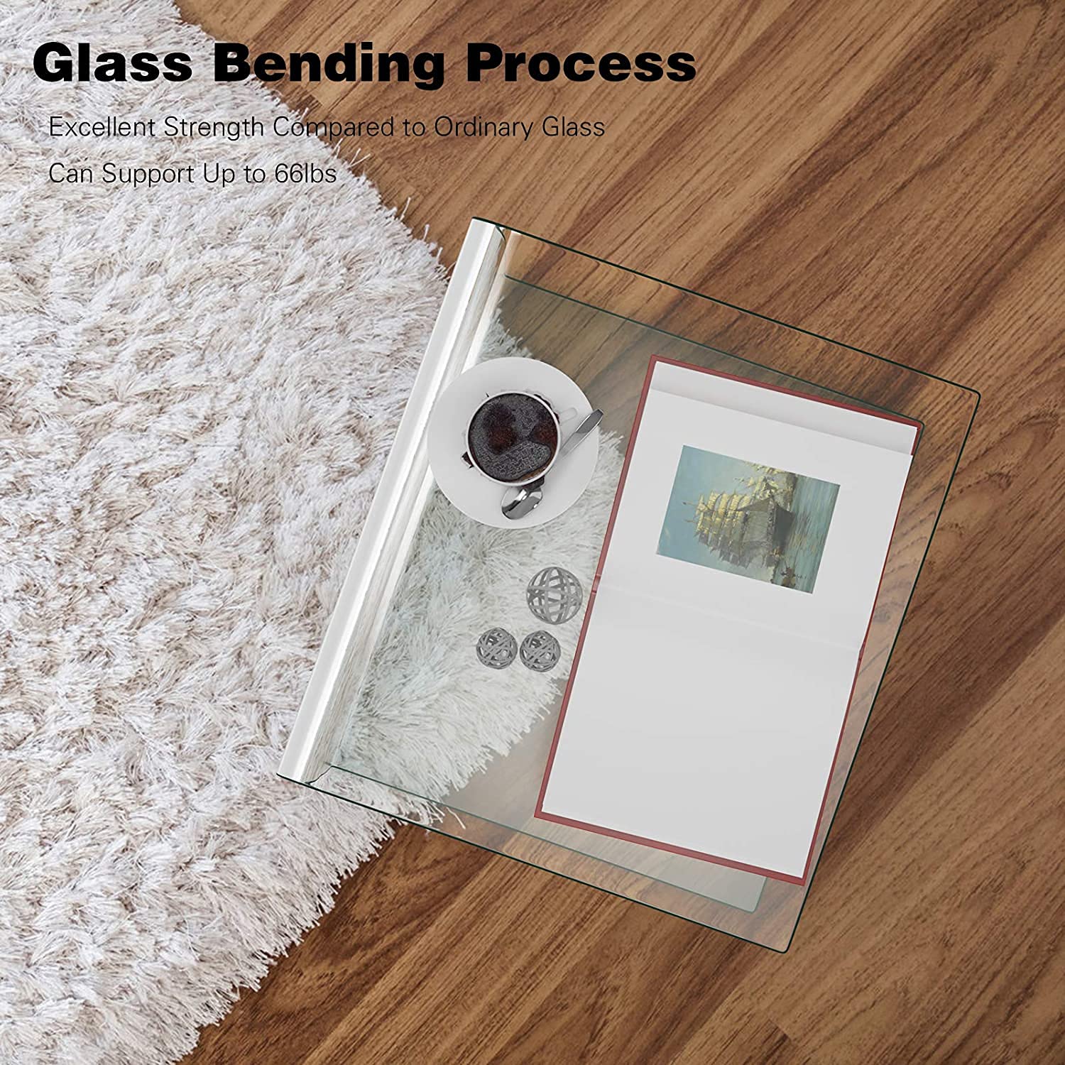 Premium U-Shaped Tempered Glass End Table - Clear Modern Coffee & Snack Table with Rounded Corners & Non-Slip Foot Pads - Perfect for Living Room, Bedroom, Office - Ideal for Sofa Side, Bedside & Small Space Decor