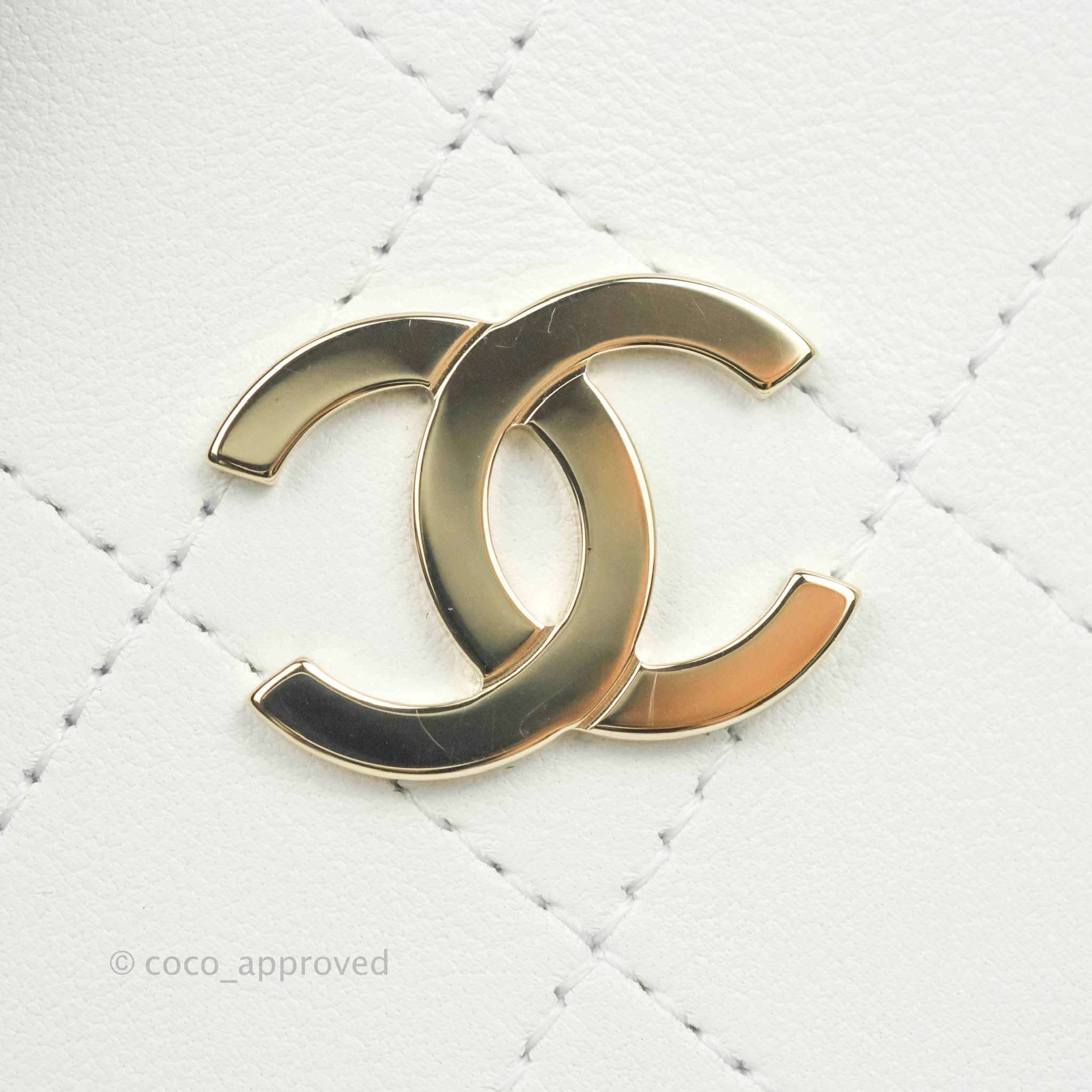 Chanel White Calfskin Circular Handle Zip Around Vanity Case with Gold Hardware - Perfect for Travel, Parties & Everyday Luxury (20S Collection)