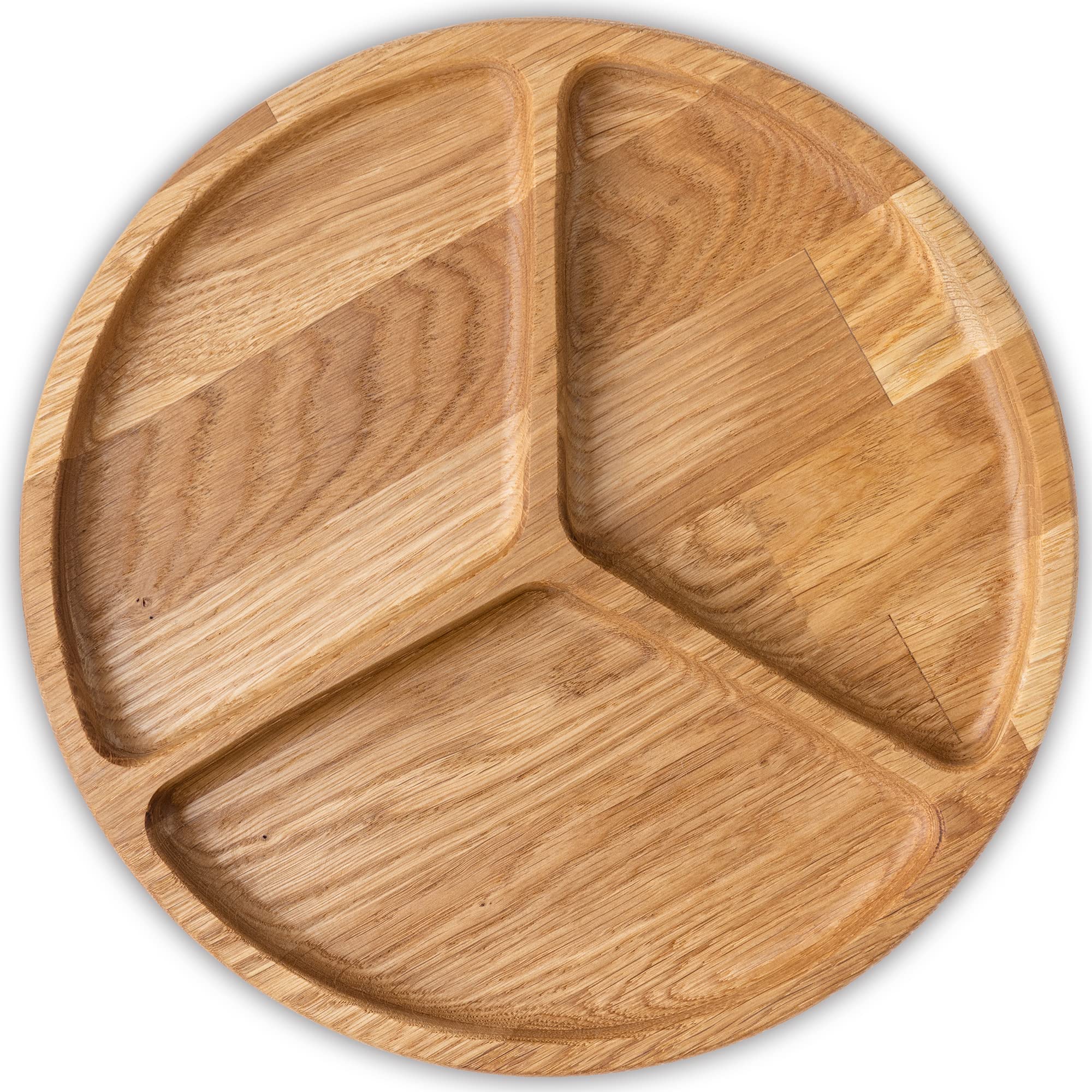 10 Inch Portion Control Plate with Dividers - 3 Section Wooden Dish for Adults - Oak Compartment Plate for Healthy Eating & Weight Management - Perfect for Meal Prep, Portion Control, and Balanced Diets
