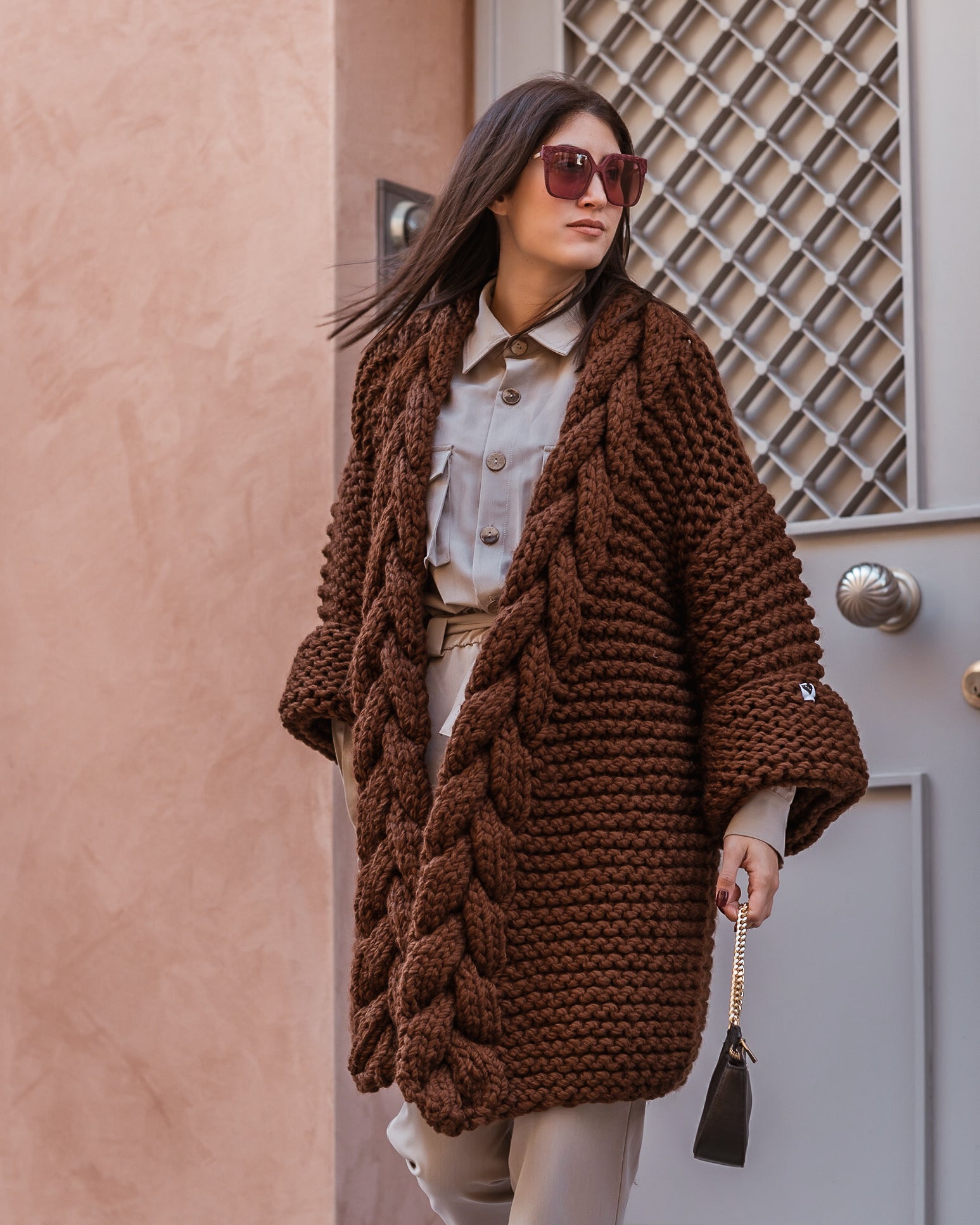 Women's Cable Knit Coat - Soft Wool Winter Jacket for Ladies - Perfect for Cold Weather, Office Wear & Casual Outfits