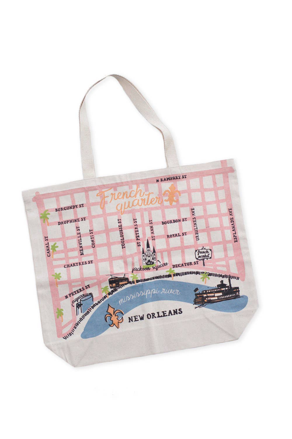 French Quarter Map Tote Bag - Stylish & Durable Cotton Canvas Shopping Bag for Travel, Groceries & Beach Outings