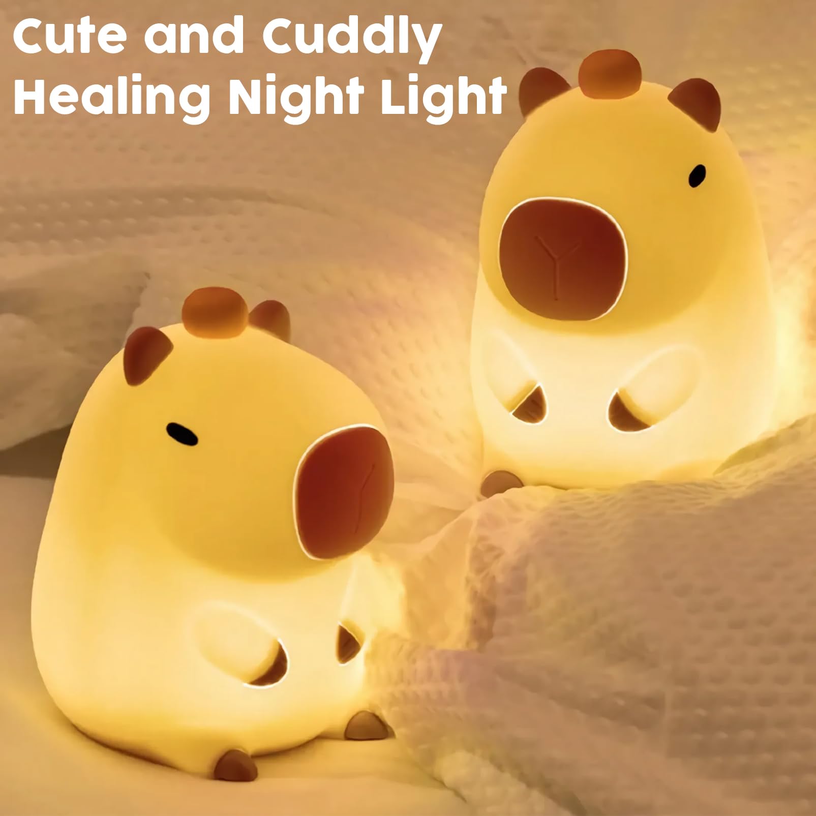 Capybara Night Light - Rechargeable Silicone Touch LED Lamp with Timer, Cute Baby Nursery Night Light for Boys & Girls, Perfect for Breastfeeding, Bedtime, or Birthday Gifts - Portable Soothing Animal Night Light for Kids Room, Nursery Decor & Relaxation