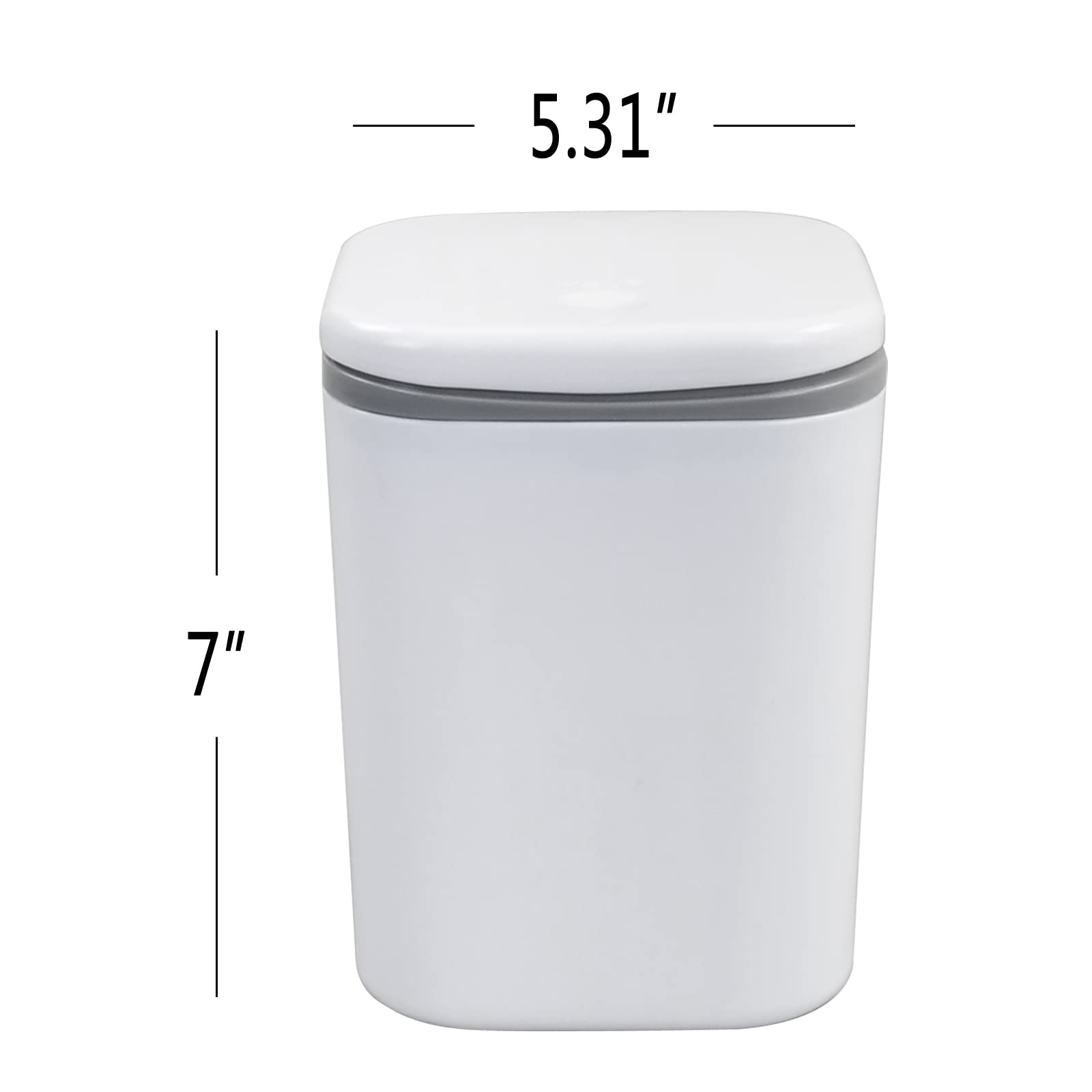 Vababa 2 Liter / 0.5 Gallon Small Trash Can with Push Button Lid - Compact Mini Garbage Bin for Bathroom, Office, or Bedroom - White