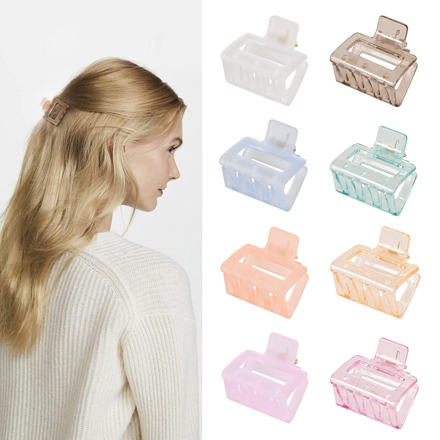 Bakefy 6 Pack Small Hair Claw Clips for Women - 1.57 Inch Mini No Slip Square Hair Clips for Thin to Medium Hair - Perfect for Ponytails, Buns & Everyday Hairstyles (Black)