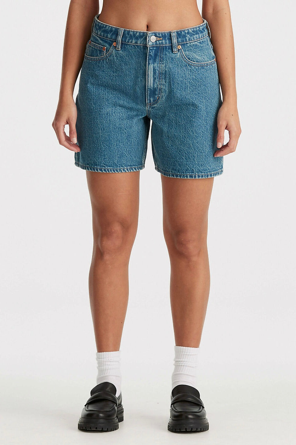 Indigo Pool Denim Mid Relaxed Shorts for Men - Comfortable Casual Wear for Summer, Beach, and Poolside Relaxation