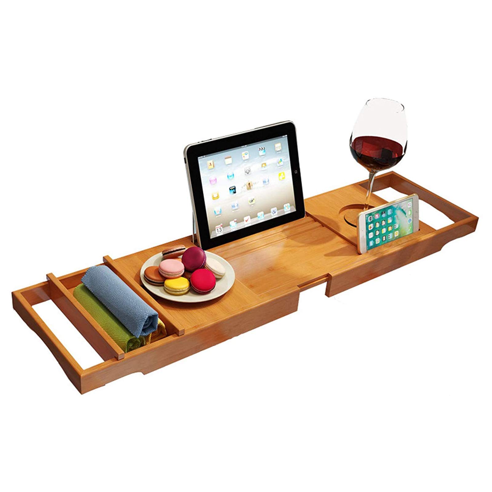 Adjustable Bamboo Bathtub Tray with Wine Glass Holder & Book Stand - Extends 75-109cm - Perfect for Relaxing Baths, Reading & Wine Enjoyment