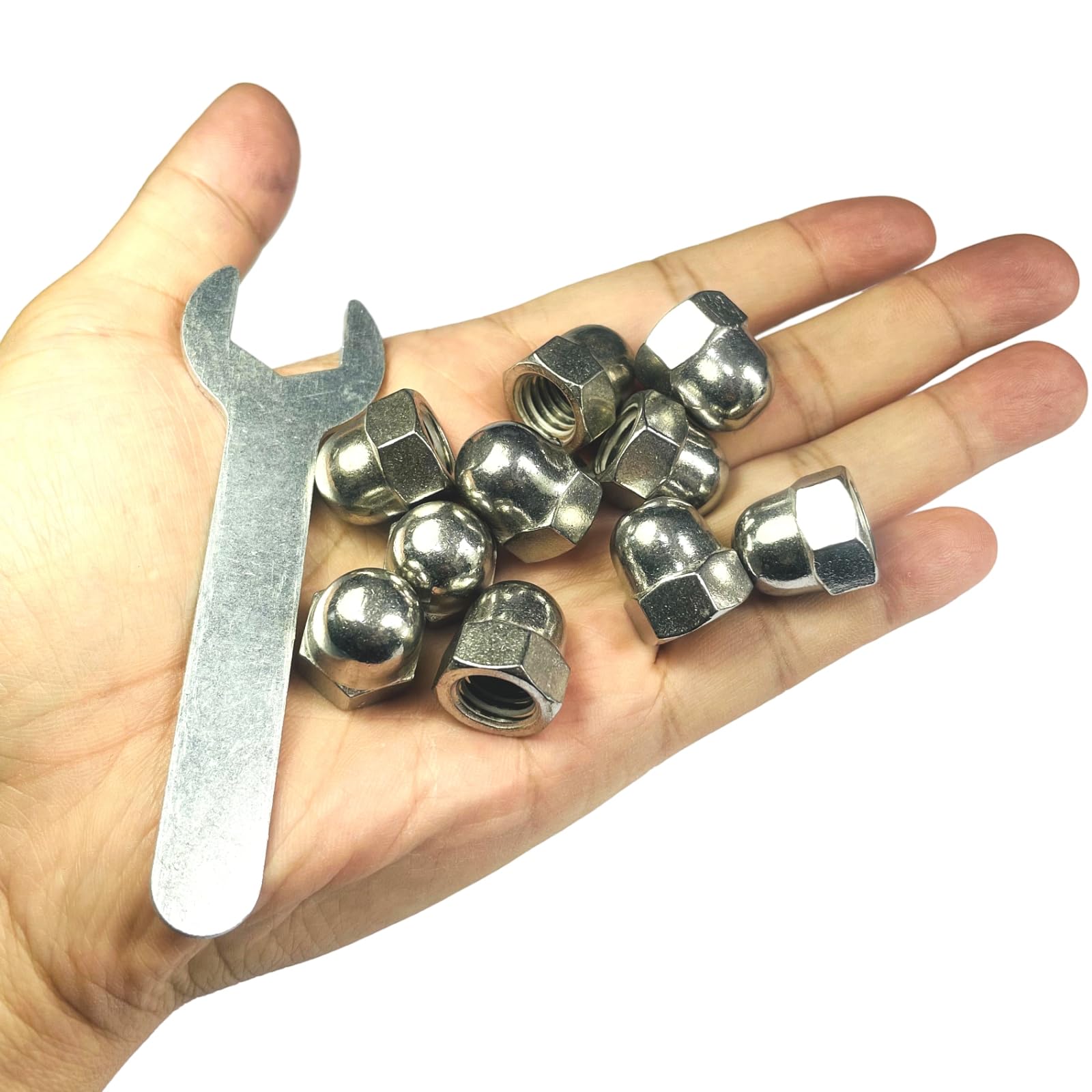 10pcs 7/16-14 Acorn Cap Nuts, 304 Stainless Steel Dome Head Hex Nuts with Bright Finish - 18-8 Grade Hardware for Automotive, Furniture & DIY Projects - Open End Wrench Compatible