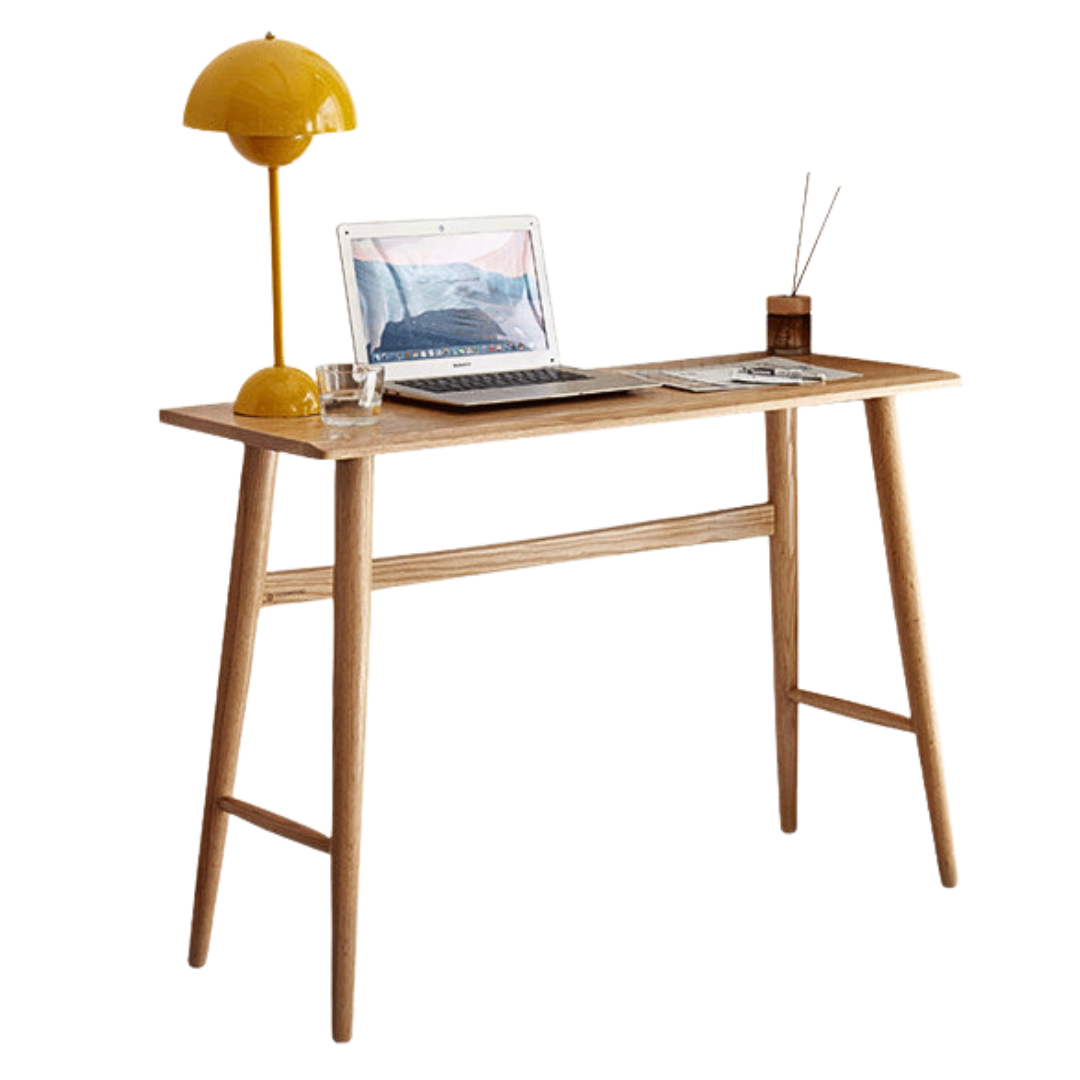 Solid Oak & Cherry Wood Narrow Office Desk - Compact Workspace Solution for Small Spaces & Home Offices