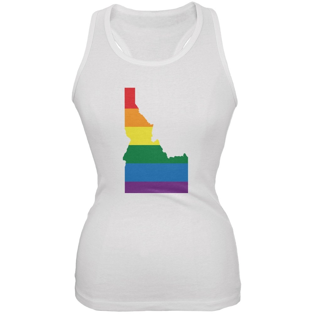 Idaho LGBT Lesbian Pride Rainbow White Juniors Soft Tank Top - Comfortable Cotton Blend LGBTQ+ Apparel for Pride Events, Festivals & Everyday Wear