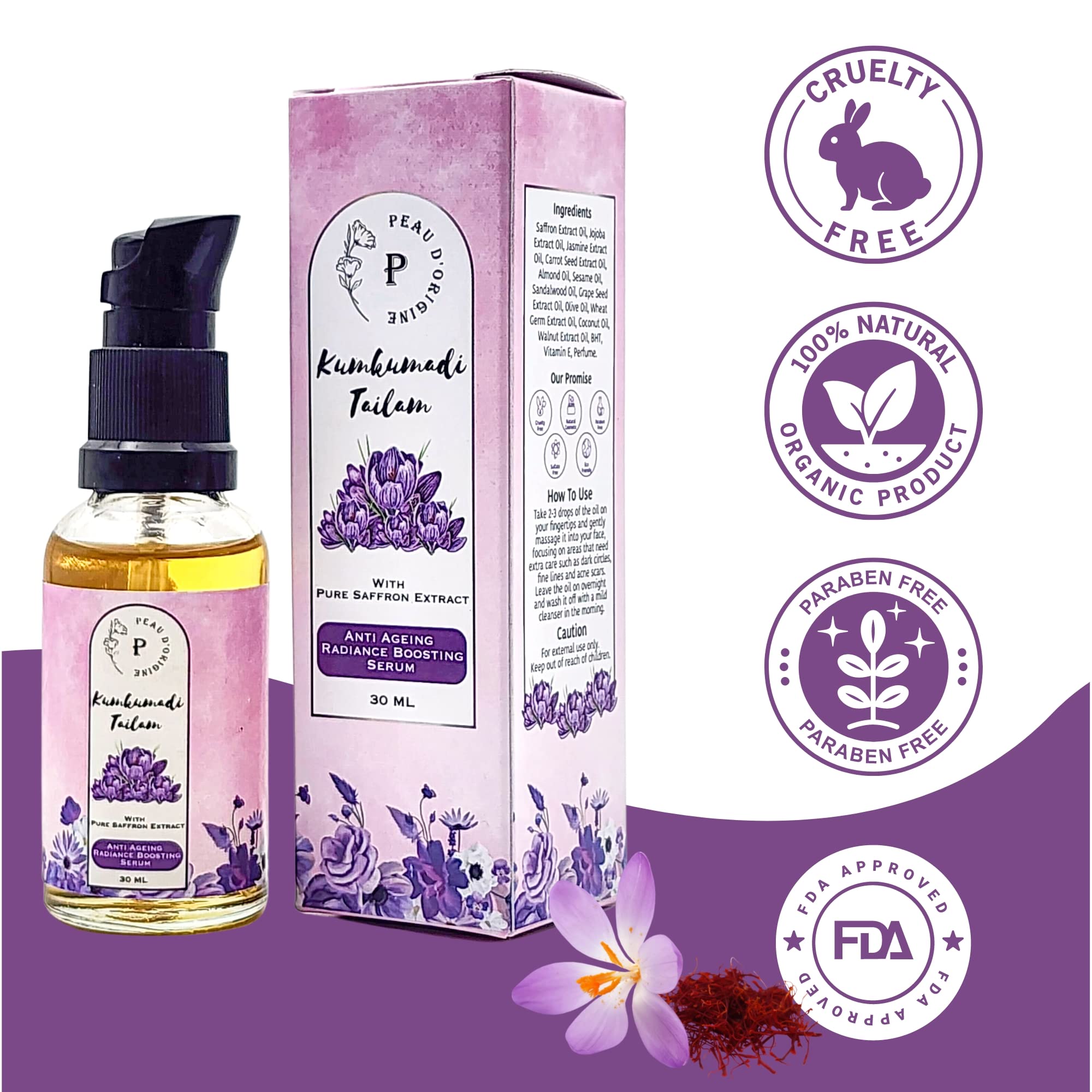 Kumkumadi Face Massage Oil - 100% Natural Ayurvedic Tailam for Winter Skin Care & Glowing Complexion (30ml) | Perfect for Dry Skin, Anti-Aging & Nighttime Facial Routine