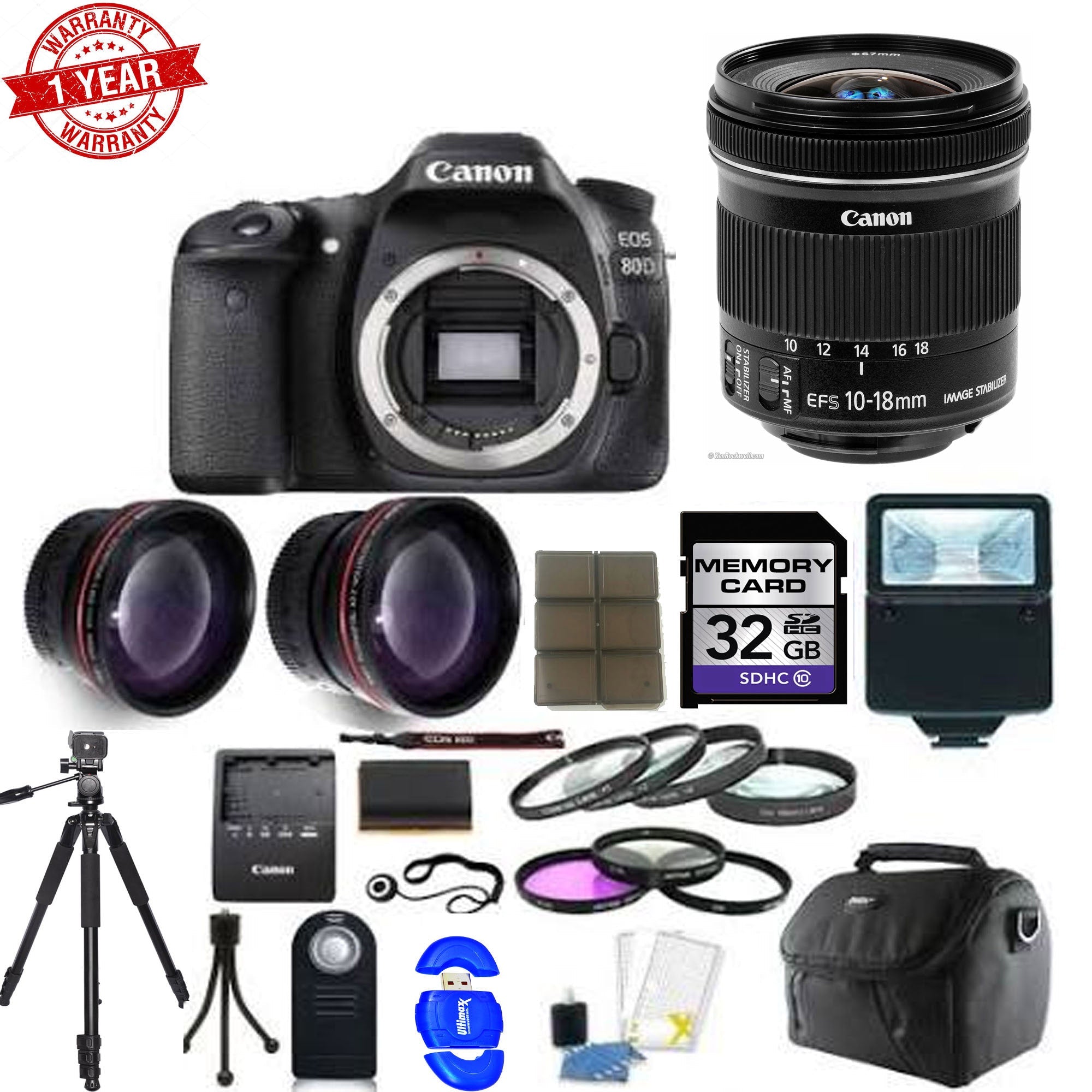 Canon EOS 80D 24.2MP DSLR Camera with EFS 10-18mm Wide Angle Lens - 16GB Memory Card & Essential Accessories Kit for Photography, Vlogging & Travel