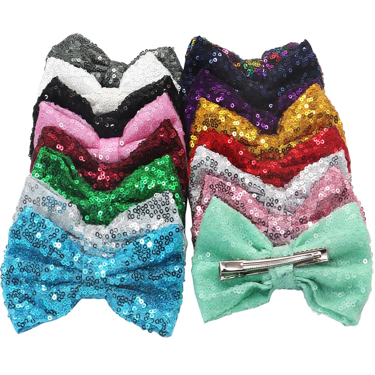 Sparkly Glitter Sequins Hair Bows Clips for Girls - 10pcs 4-inch Big Alligator Hair Clips for Baby, Kids & Children - Perfect for Parties, School, Holidays & Special Occasions