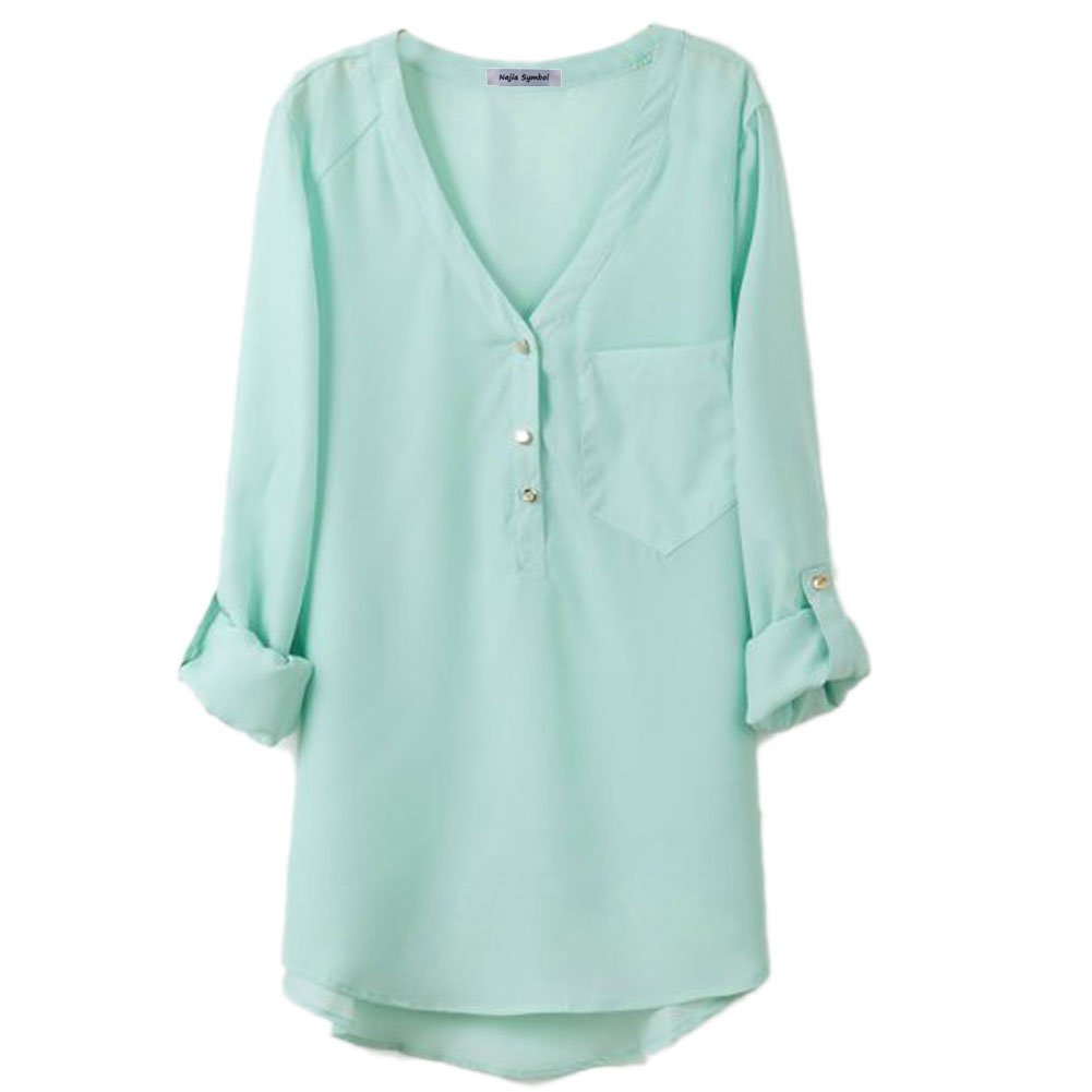 Elegant Women's V-Neck Long Sleeve Chiffon Blouse - Flowy Dressy Casual Top for Work, Office & Evening Out | Perfect for Business Attire, Date Night & Special Occasions