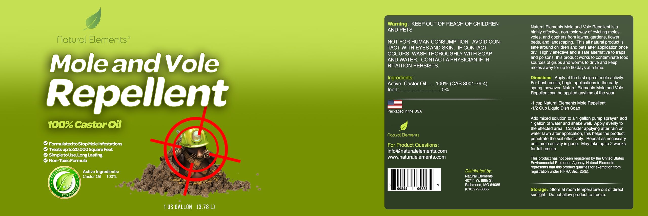 Natural Elements Mole and Vole Repellent - 100% Pure Castor Oil Formula | Safe for Pets & Non-Toxic | 4 Gallon Ready-to-Use Spray | Effective Yard & Garden Protection Against Burrowing Pests | Ideal for Lawns, Flower Beds & Vegetable Gardens