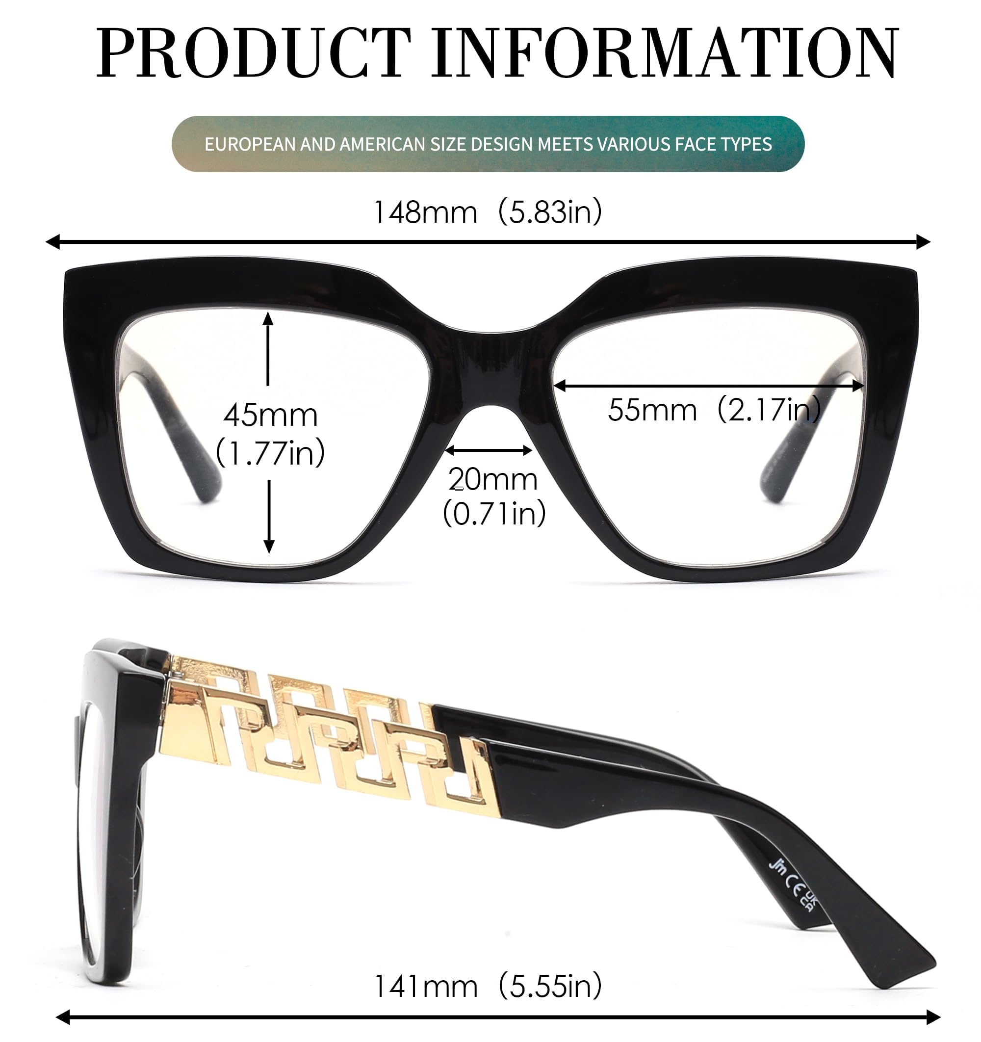 JM 3 Pack Fashion Reading Glasses for Women - Oversized Blue Light Blocking Computer Glasses with Oprah Style Frames | Perfect for Office Work, Screen Time & Reading Books