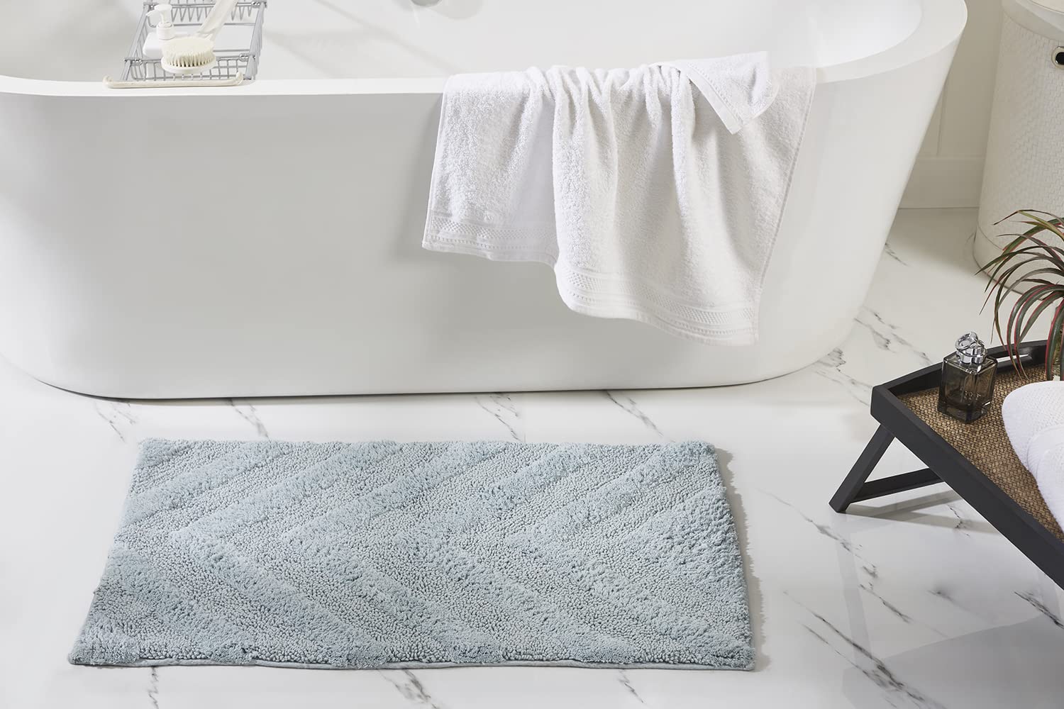 Better Trends 5-Piece Cotton Bathroom Rug Set – Non-Slip, Washable & Super Absorbent Bath Mats for Bathroom, Shower & Bathtub – Soft & Durable Floor Mat for Spa, Home & Hotel Use – Blue Hugo Collection