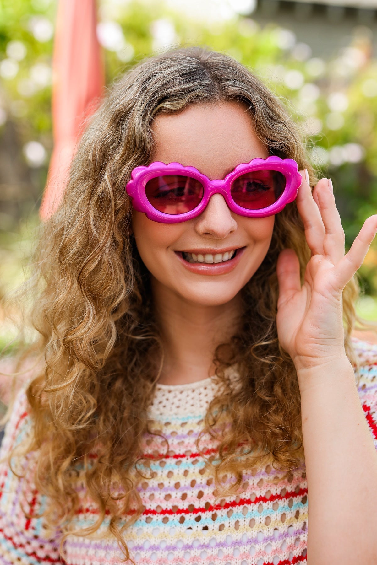 Fuchsia Oval Cat Eye Scalloped Sunglasses for Women - Vintage Retro Fashion UV Protection - Perfect for Beach, Driving & Summer Outfits