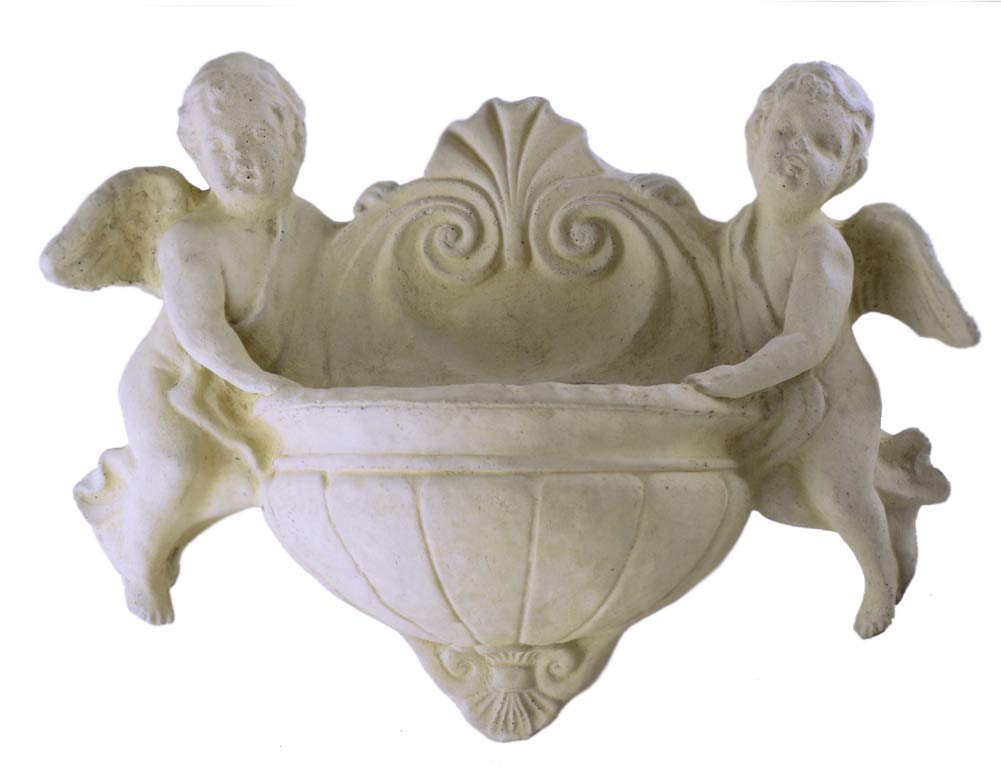Cherub American-Made Cast Stone Water Font & Wall Planter, 15