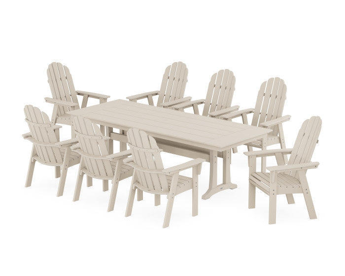 POLYWOOD Vineyard 9-Piece Curveback Adirondack Farmhouse Outdoor Dining Set with Trestle Legs - Perfect for Patio, Garden, and Backyard Gatherings