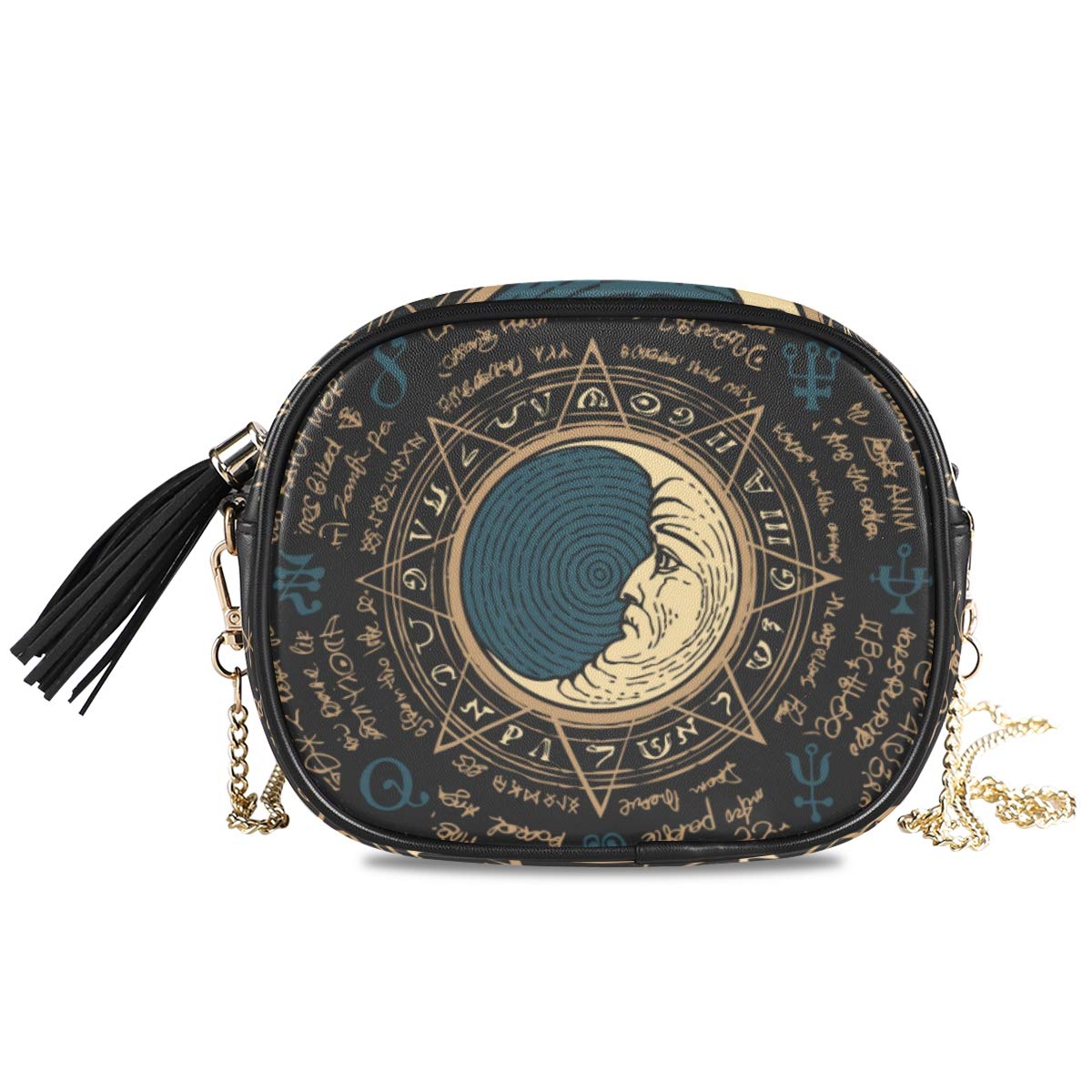 Vintage PU Leather Crossbody Bag with Adjustable Chain Strap, Moon & Star Design, Multi-Pocket Wallet Purse for Women - Perfect for Everyday Use, Travel, and Parties