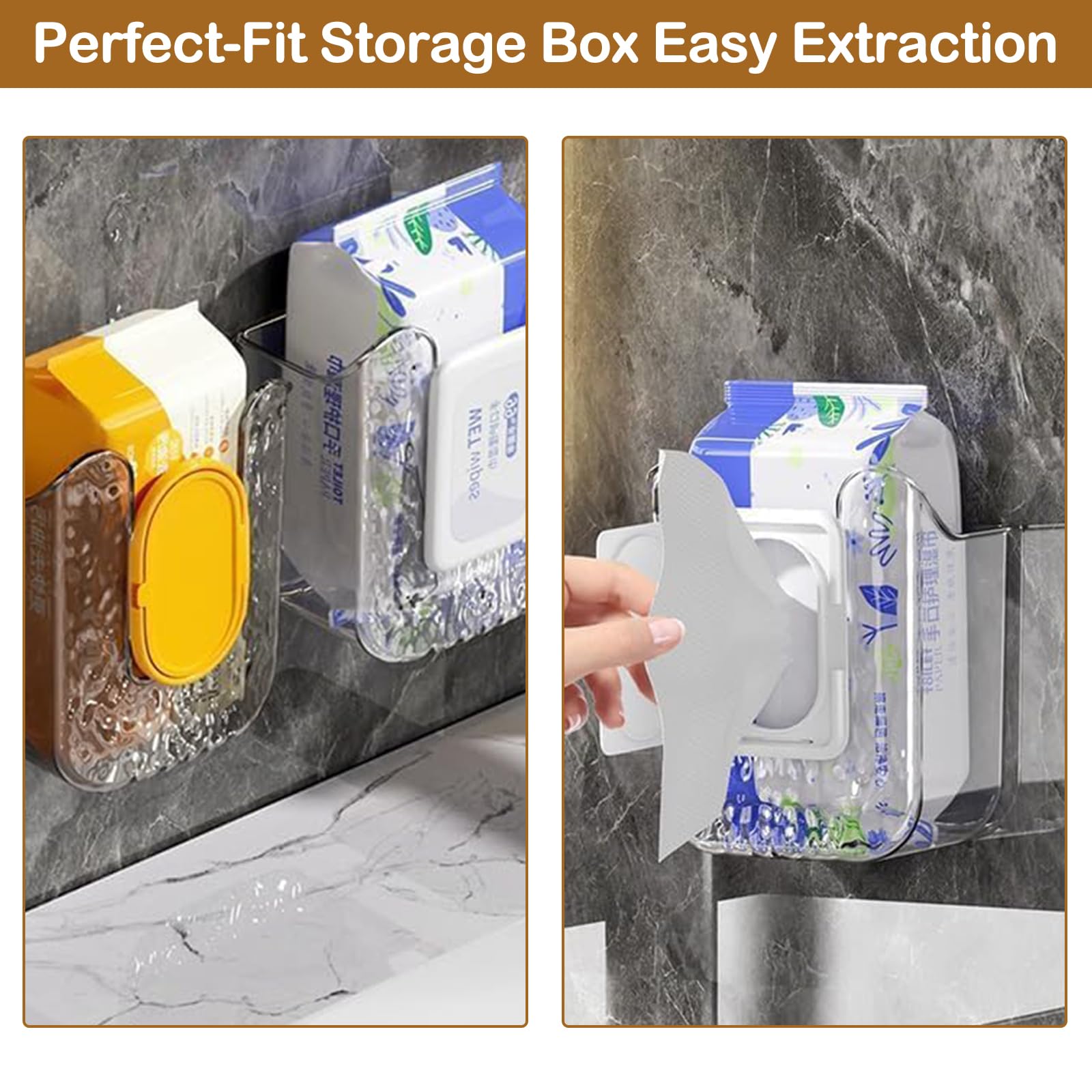 Wall Mounted Wipes Dispenser - No Drill Bathroom & Kitchen Wipe Holder - Punch-Free Installation for Toilet Paper, Baby Wipes & Cleaning Cloths - Space Saving Grey Organizer for Home, Office & Nursery