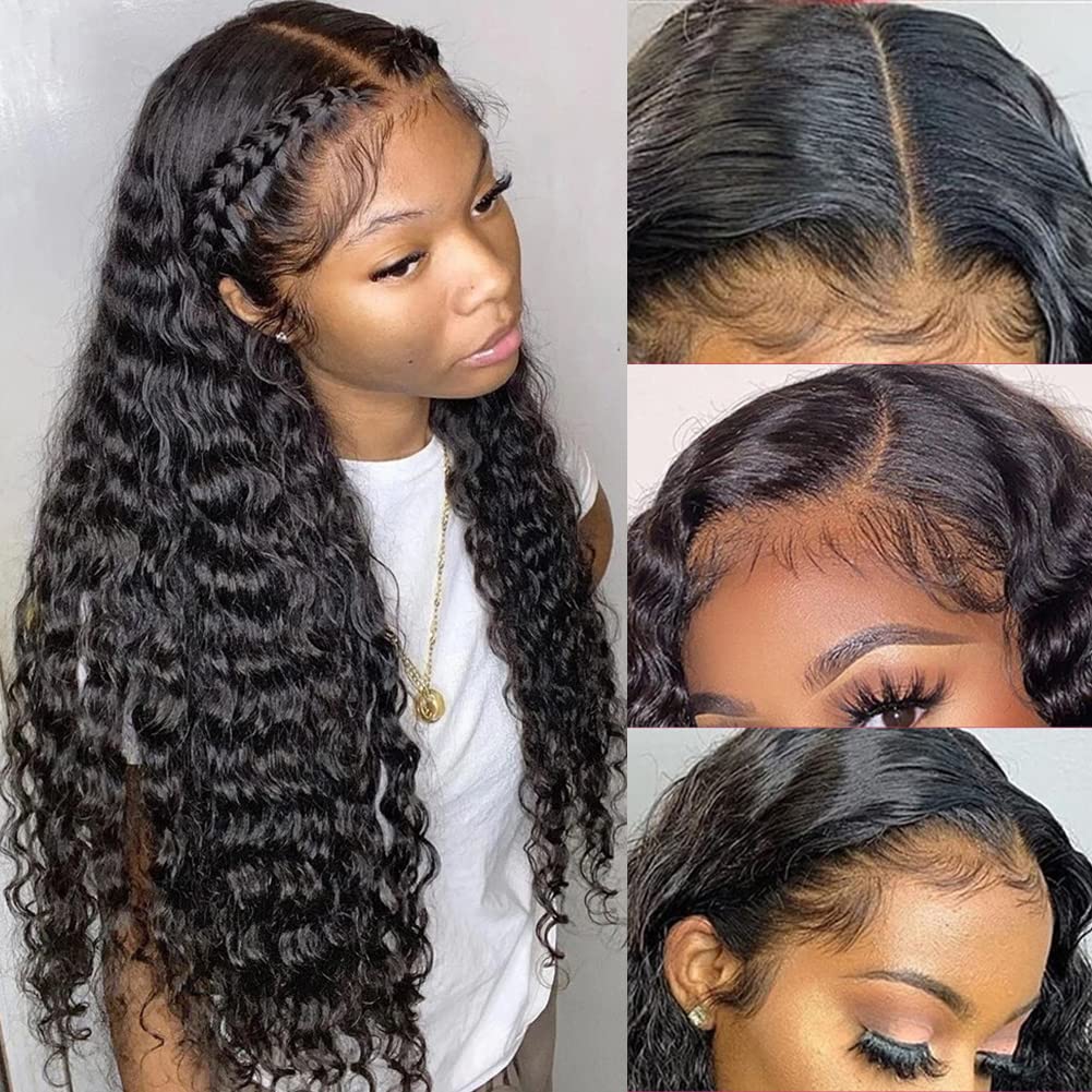 Pizazz 220% Density Glueless Deep Wave Human Hair Wigs for Black Women - 13x4 HD Transparent Lace Front Wig with Baby Hair & Natural Hairline (24 Inch) - Perfect for Daily Wear, Parties & Special Occasions